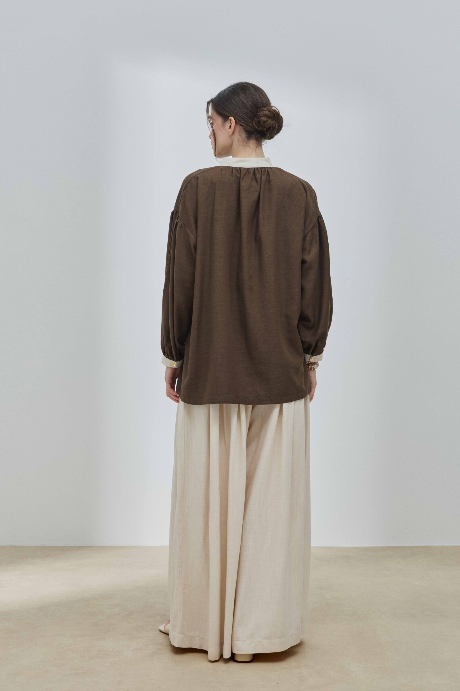 Kahverengi Keten Garnili Gömlek - 6