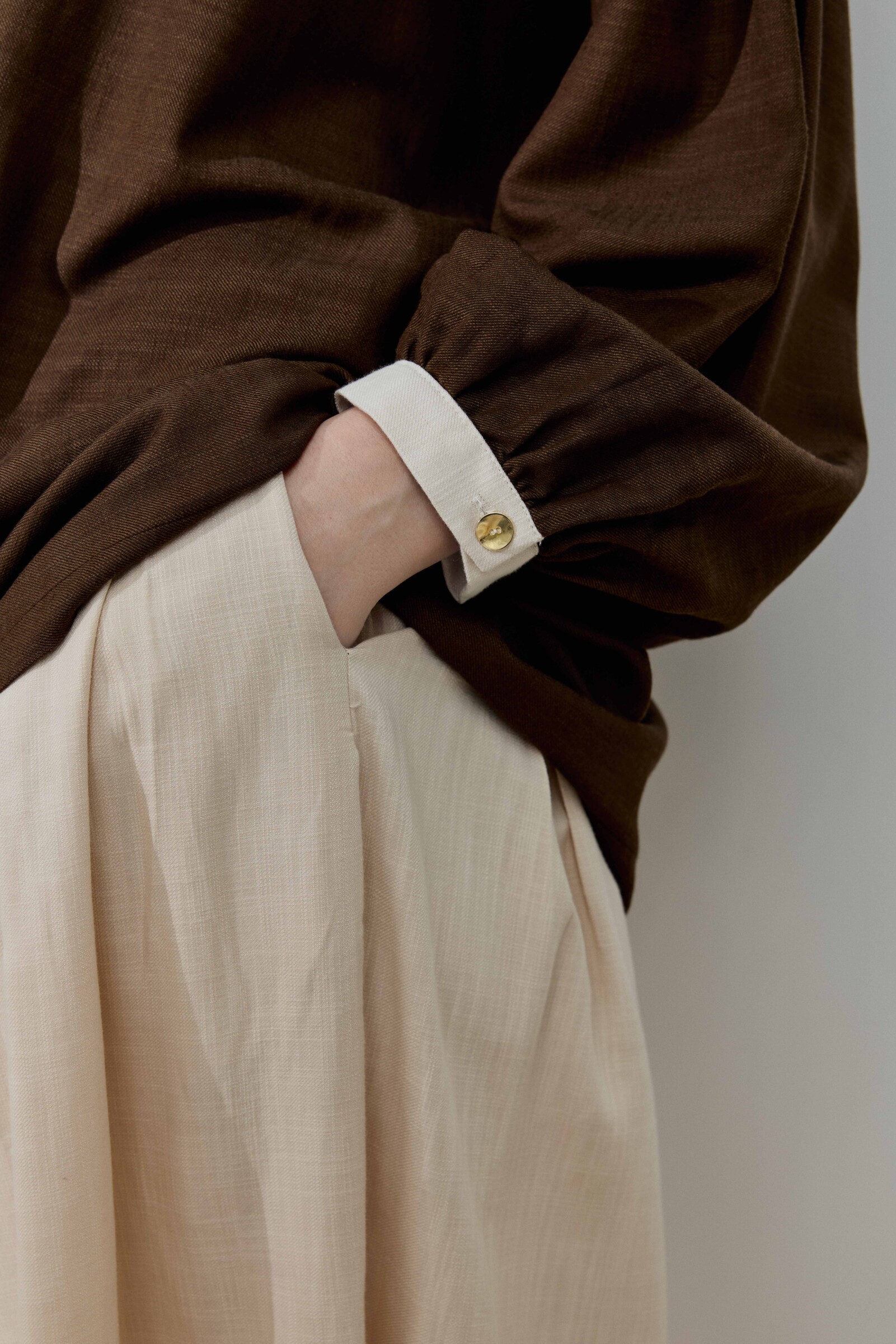 Kahverengi Keten Garnili Gömlek - 4