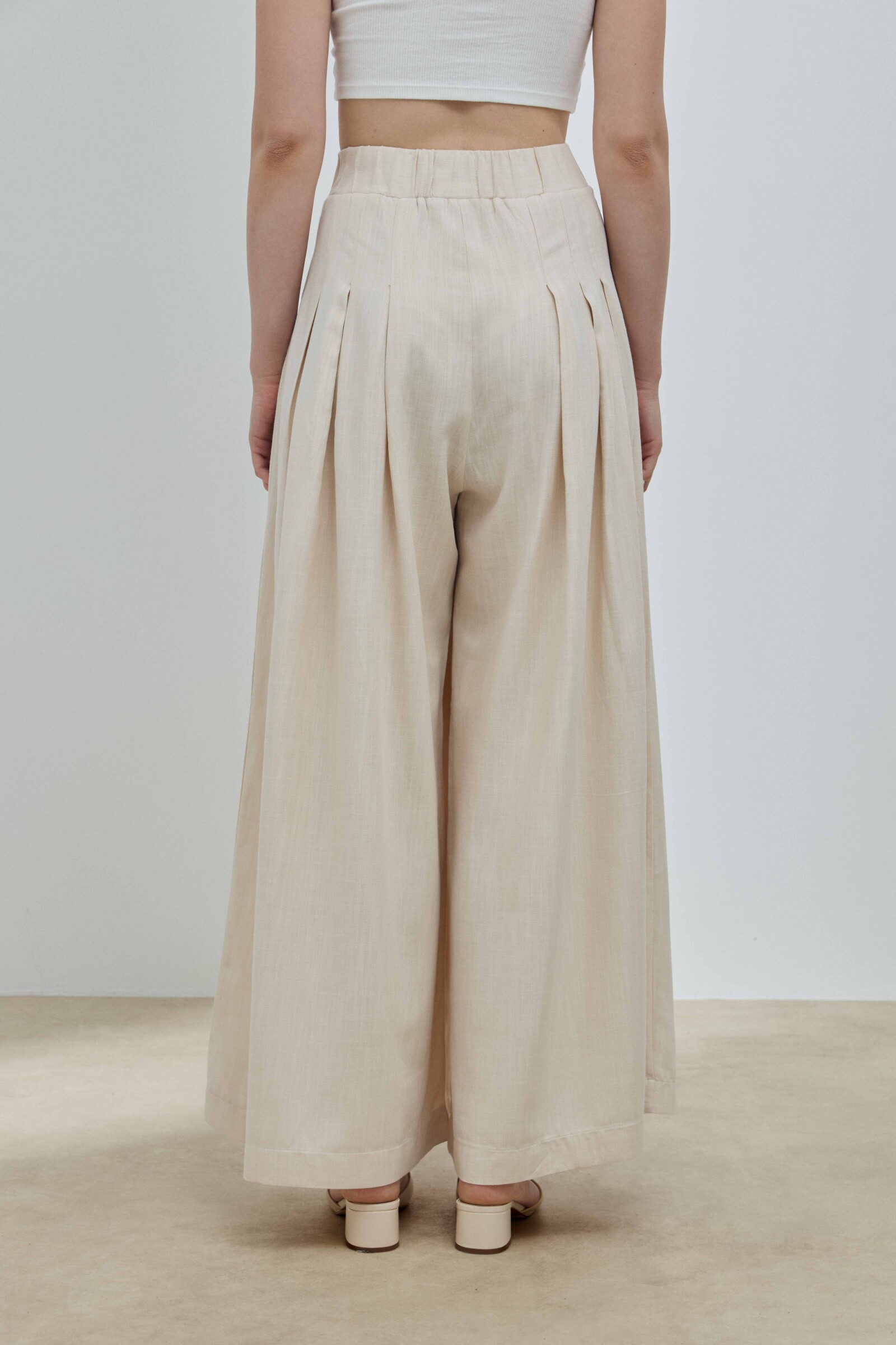 Bej Keten Pileli Etek Pantolon - 5