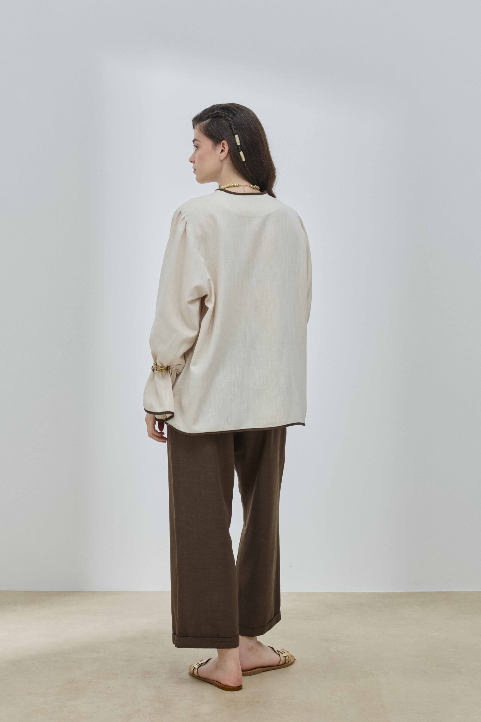 Bej Keten Biyeli Gömlek - 5