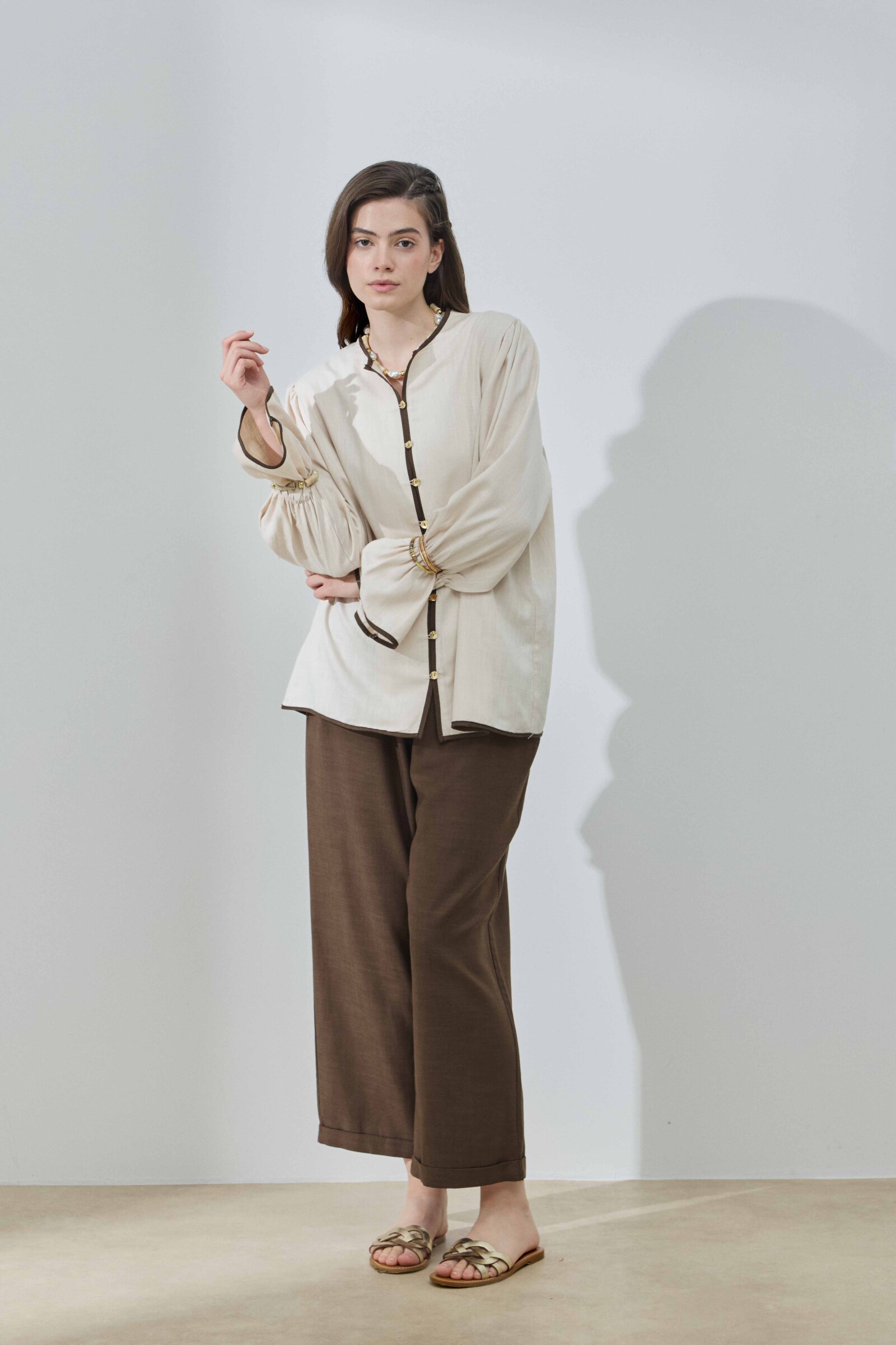 Bej Keten Biyeli Gömlek - 3