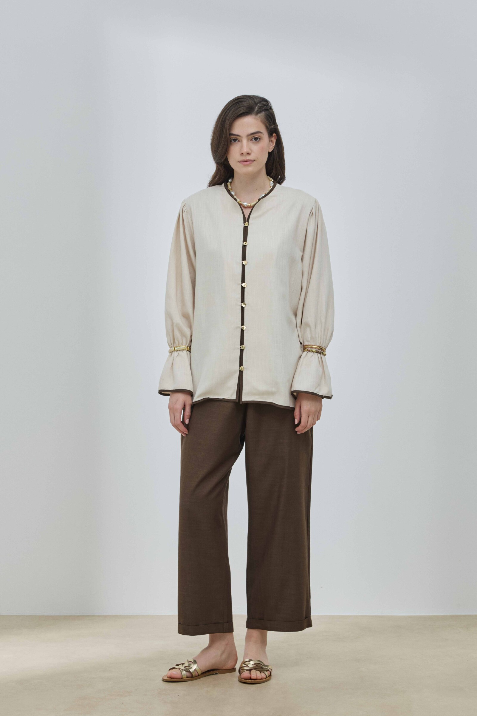 Bej Keten Biyeli Gömlek - 6