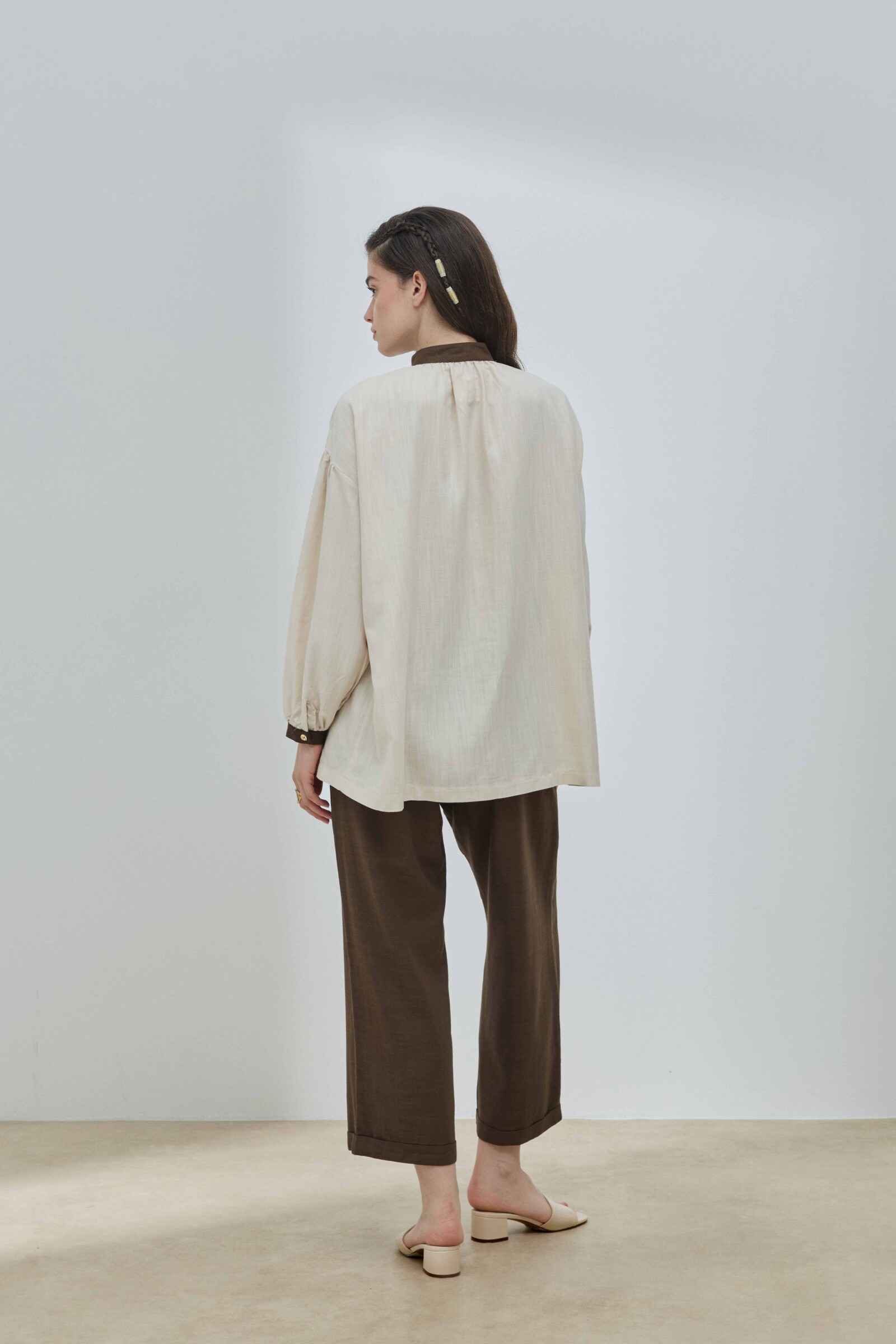 Bej Keten Garnili Gömlek - 7