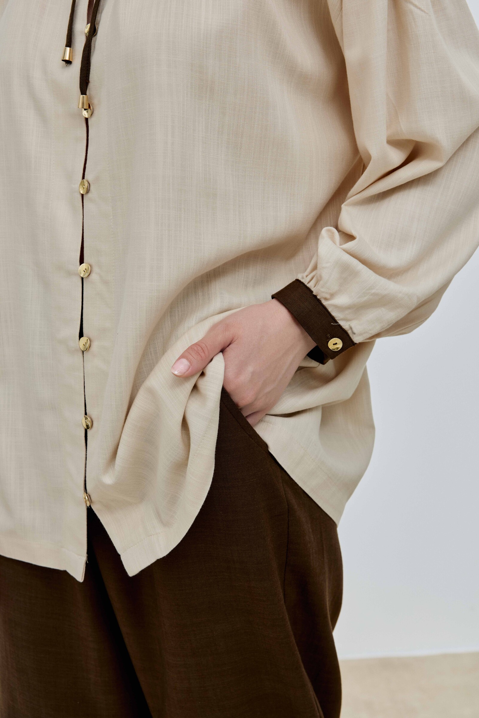 Bej Keten Garnili Gömlek - 3