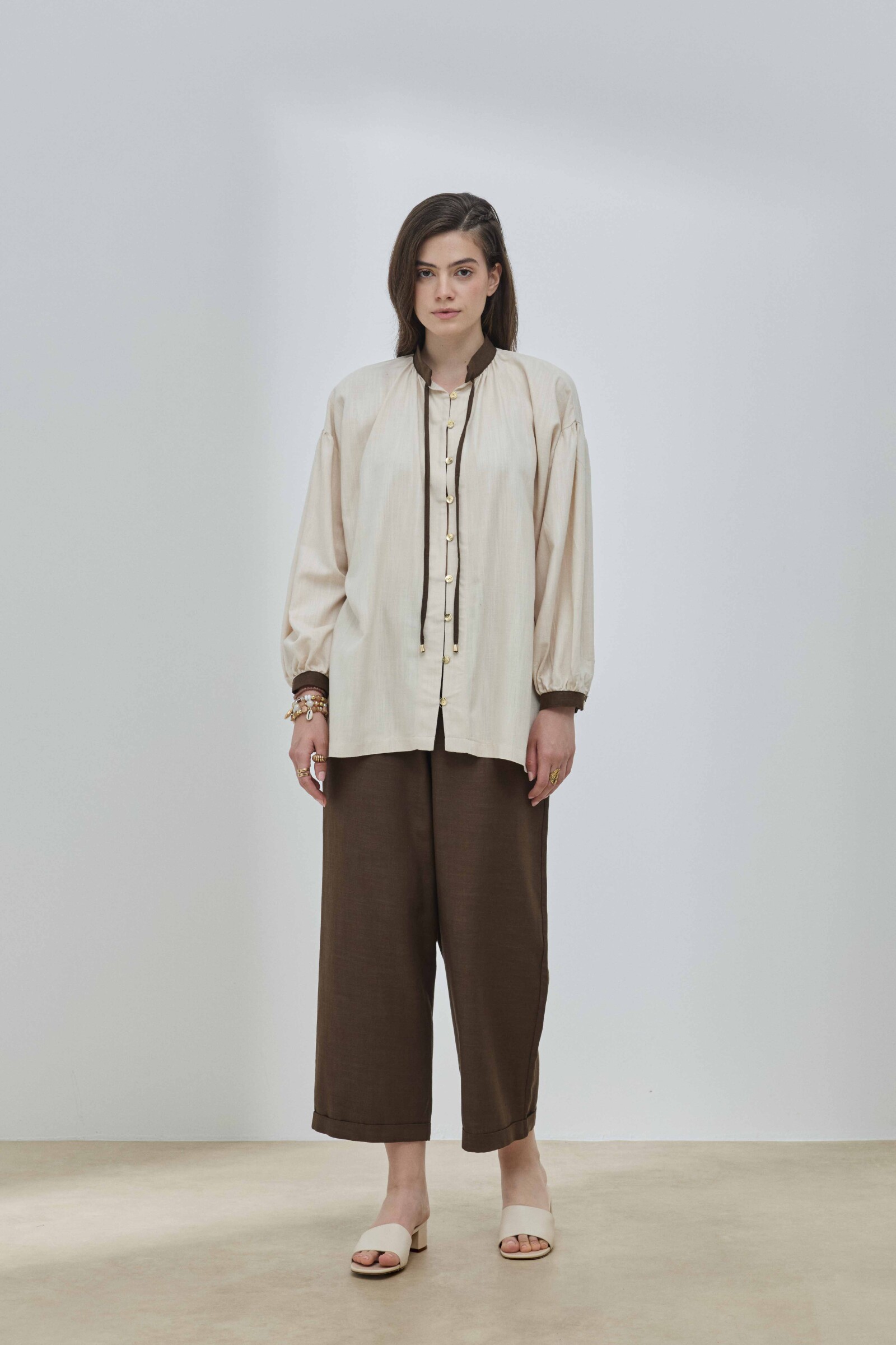 Bej Keten Garnili Gömlek - 4