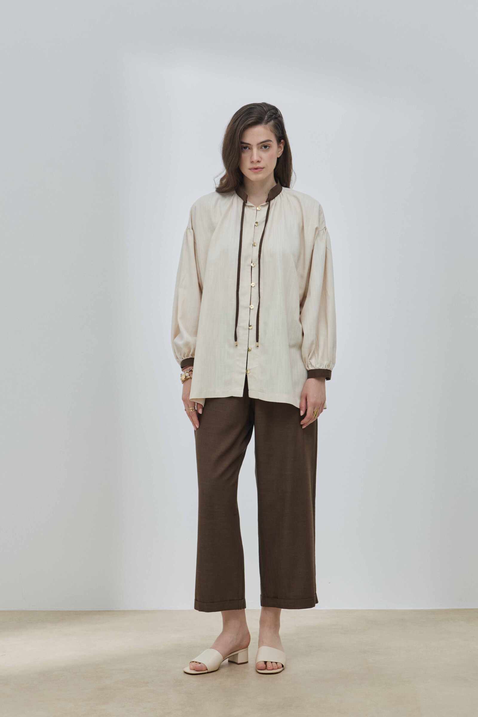 Bej Keten Garnili Gömlek - 6