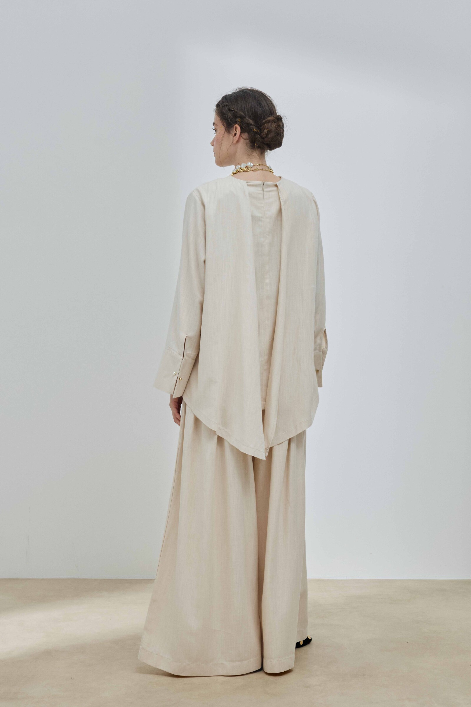 Bej Keten Pelerinli Bluz - 8