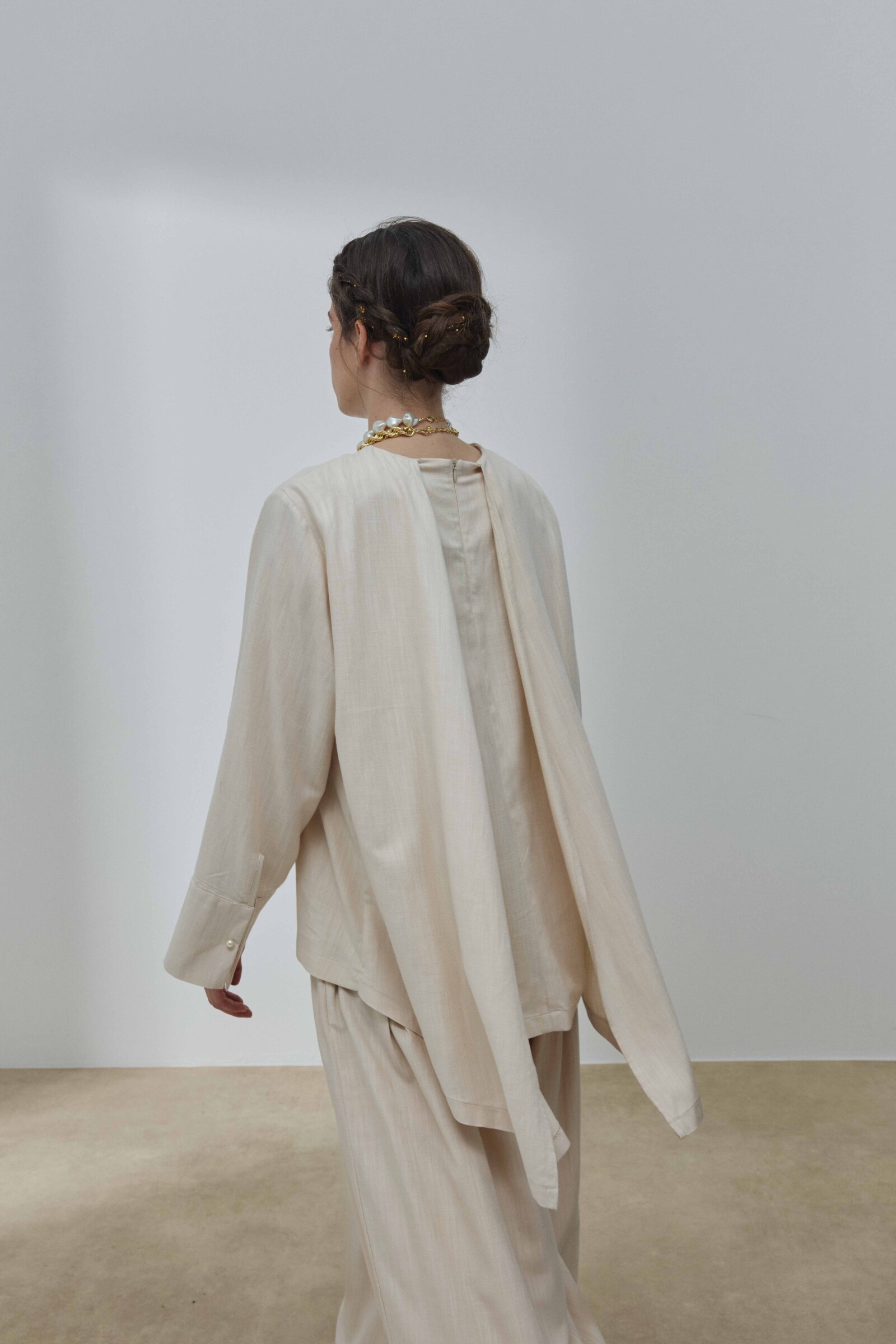 Bej Keten Pelerinli Bluz - 2