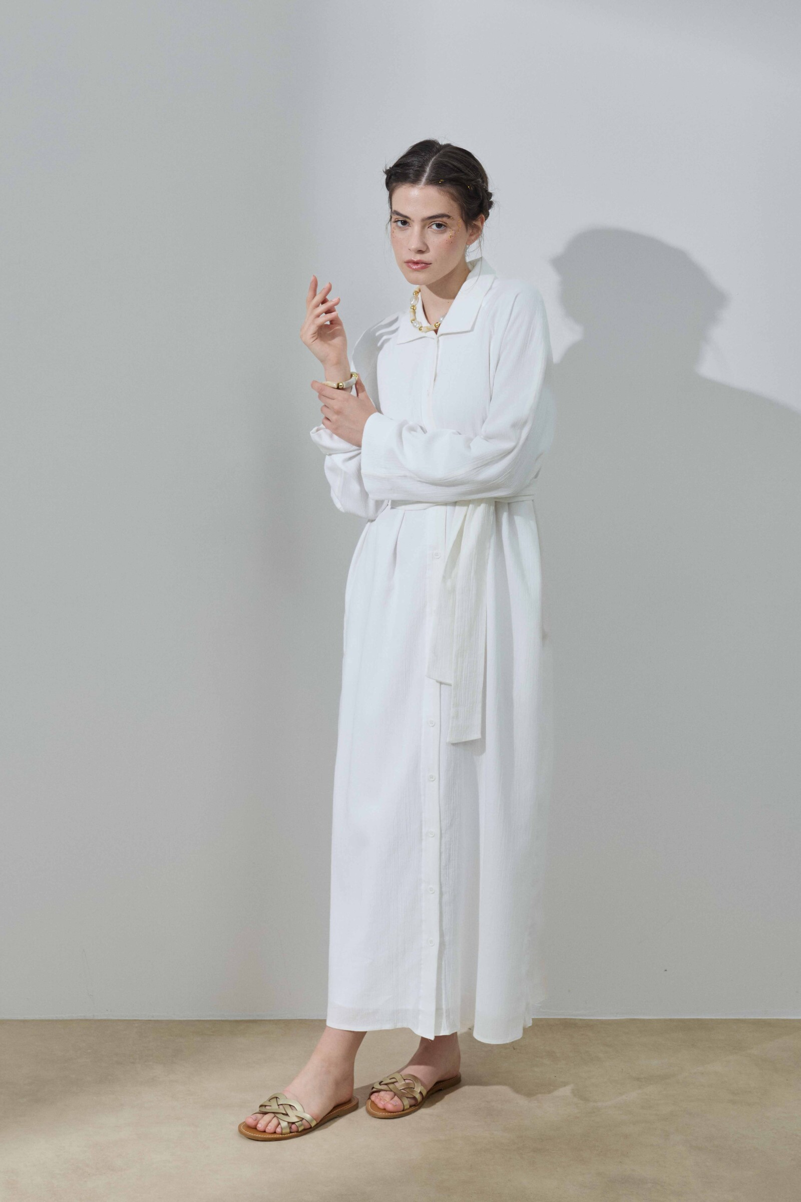 Beyaz Şile Bezi Gömlek Elbise - 2