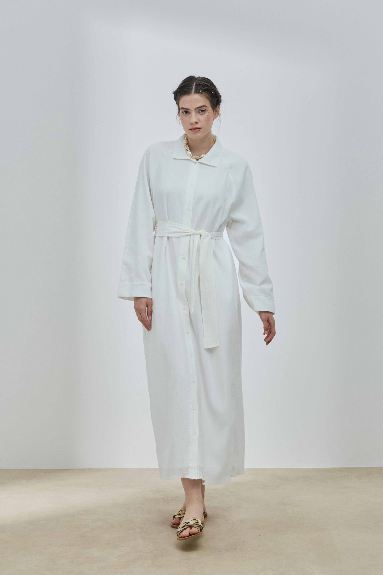 Beyaz Şile Bezi Gömlek Elbise - 4