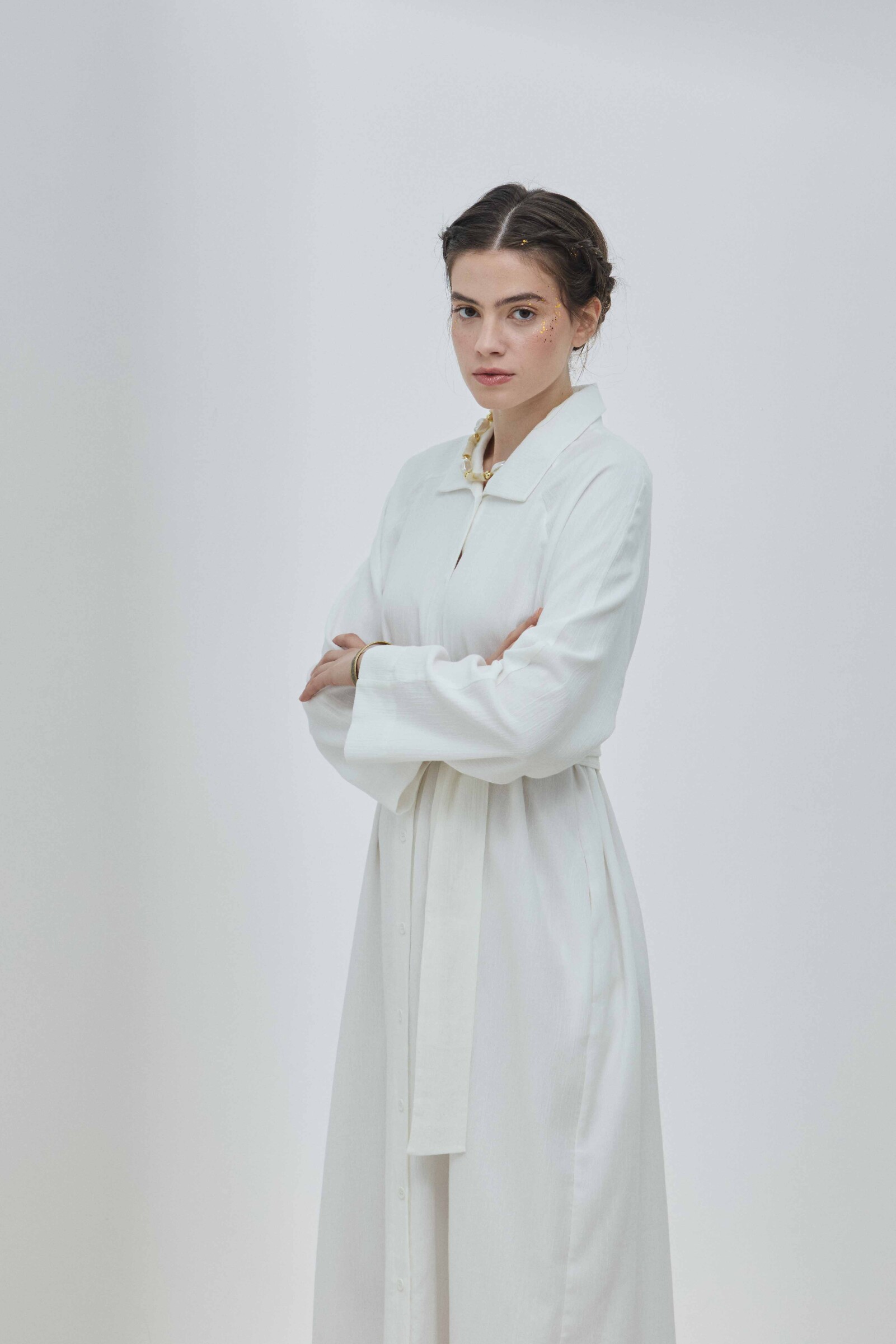 Beyaz Şile Bezi Gömlek Elbise - 5