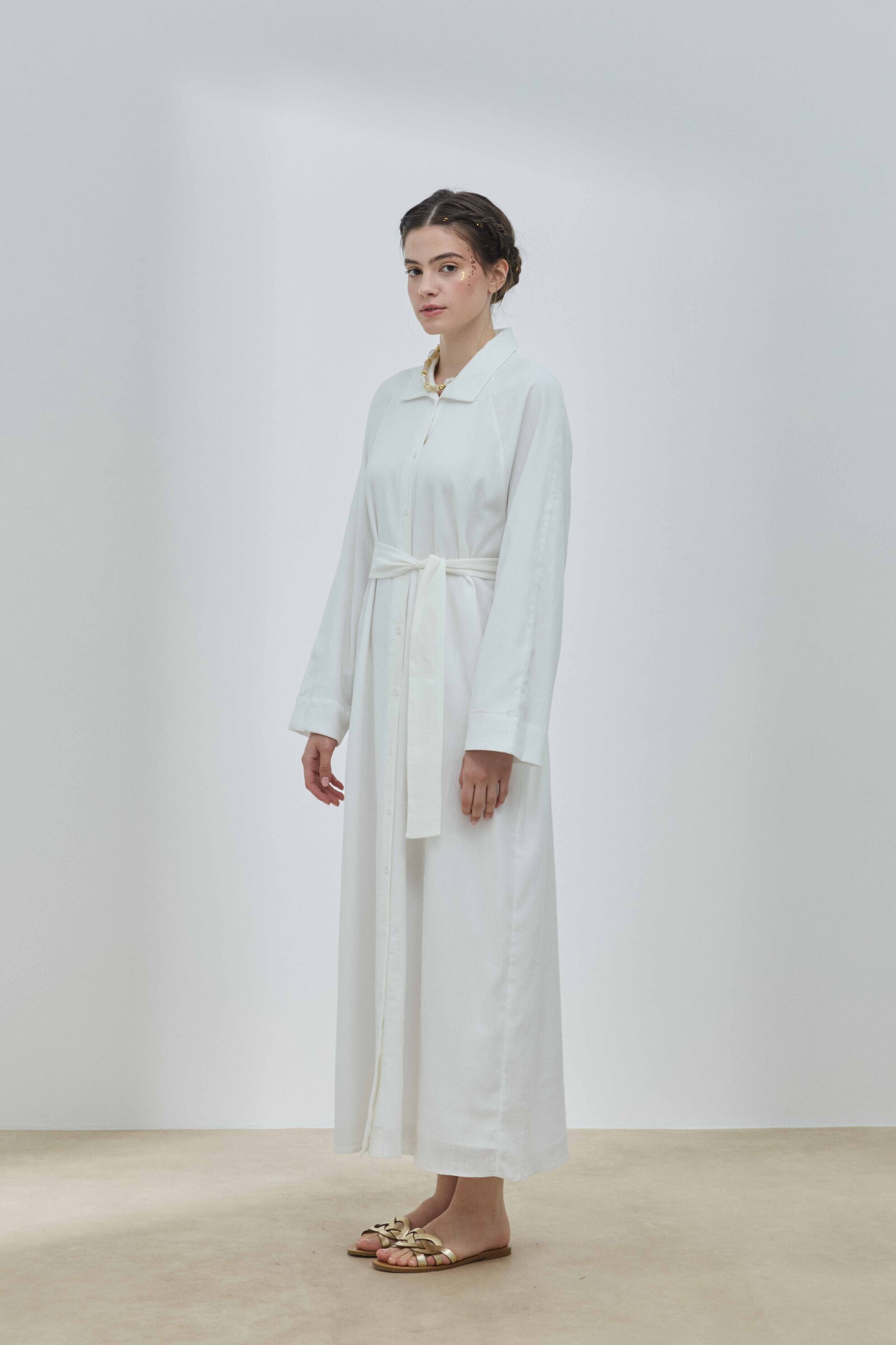 Beyaz Şile Bezi Gömlek Elbise - 6