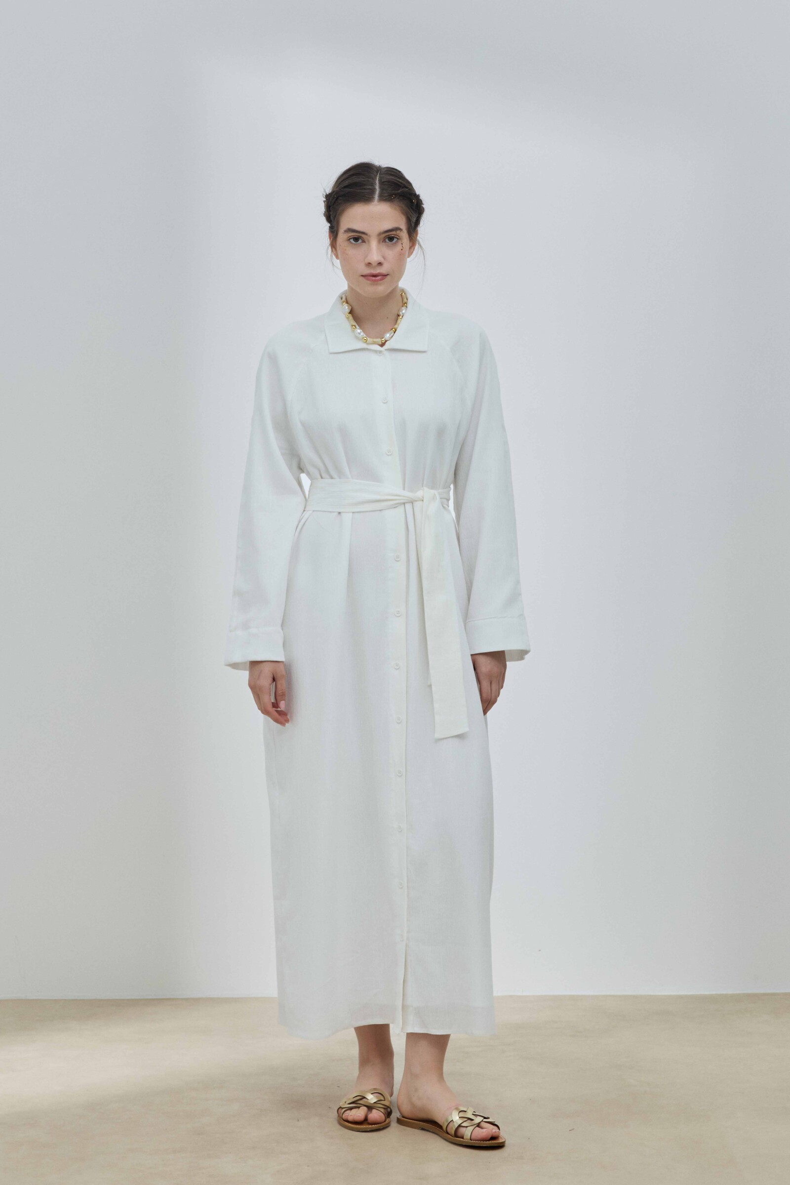 Beyaz Şile Bezi Gömlek Elbise - 7