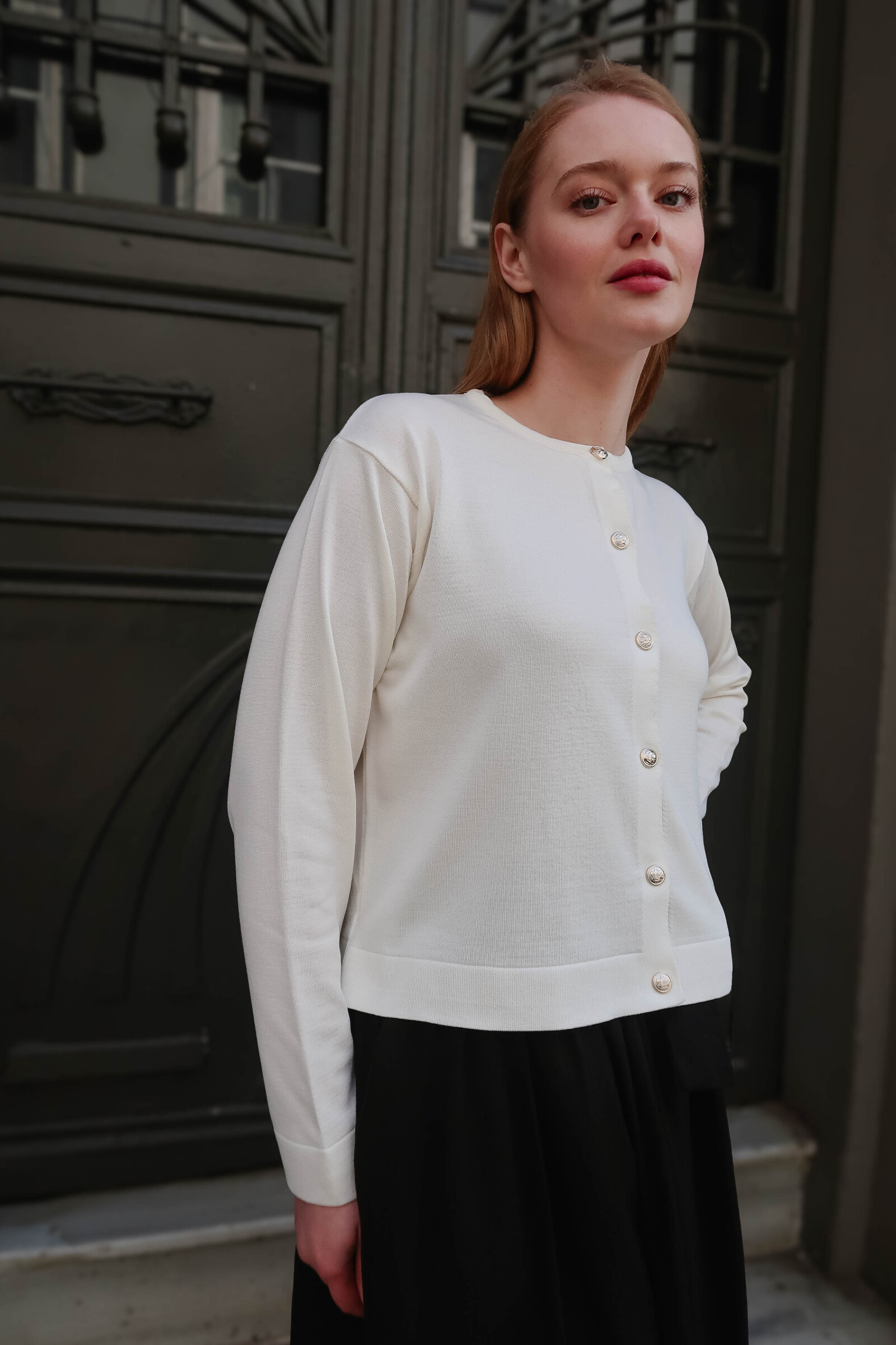 Ekru Merserize Kısa Hırka - 3