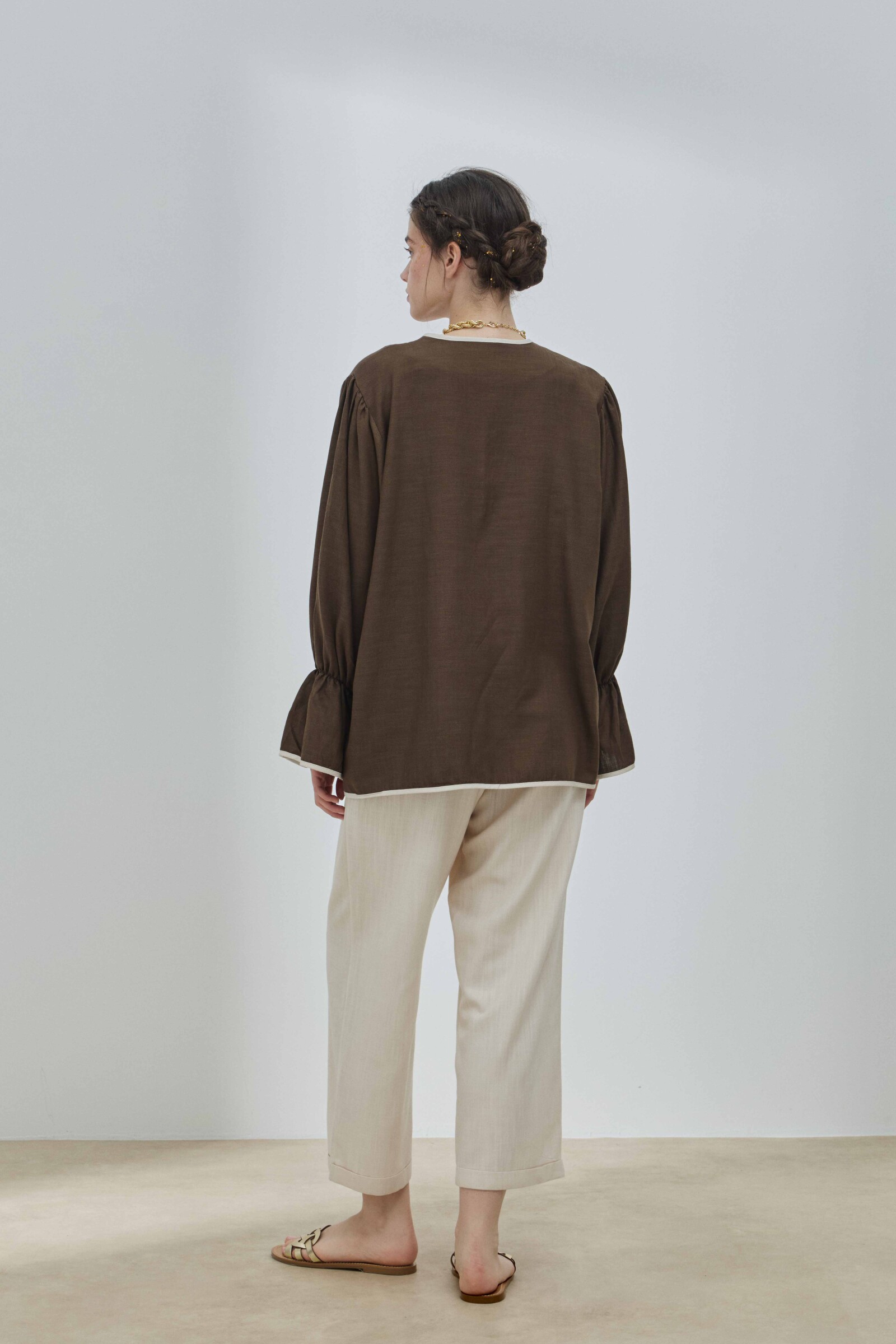 Kahverengi Keten Biyeli Gömlek - 7