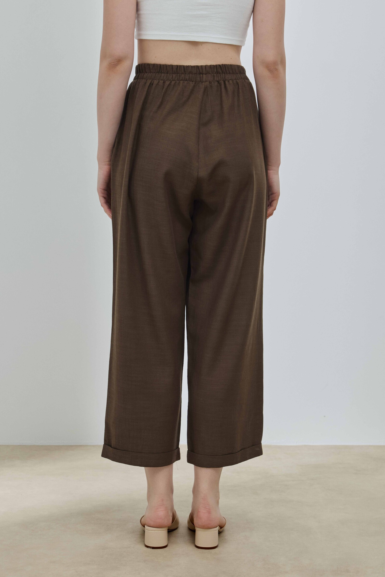 Kahverengi Keten Duble Paça Pantolon - 5