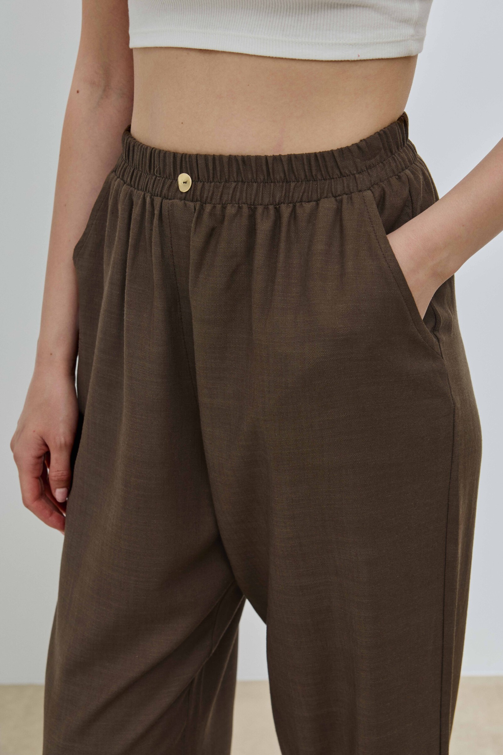 Kahverengi Keten Duble Paça Pantolon - 4