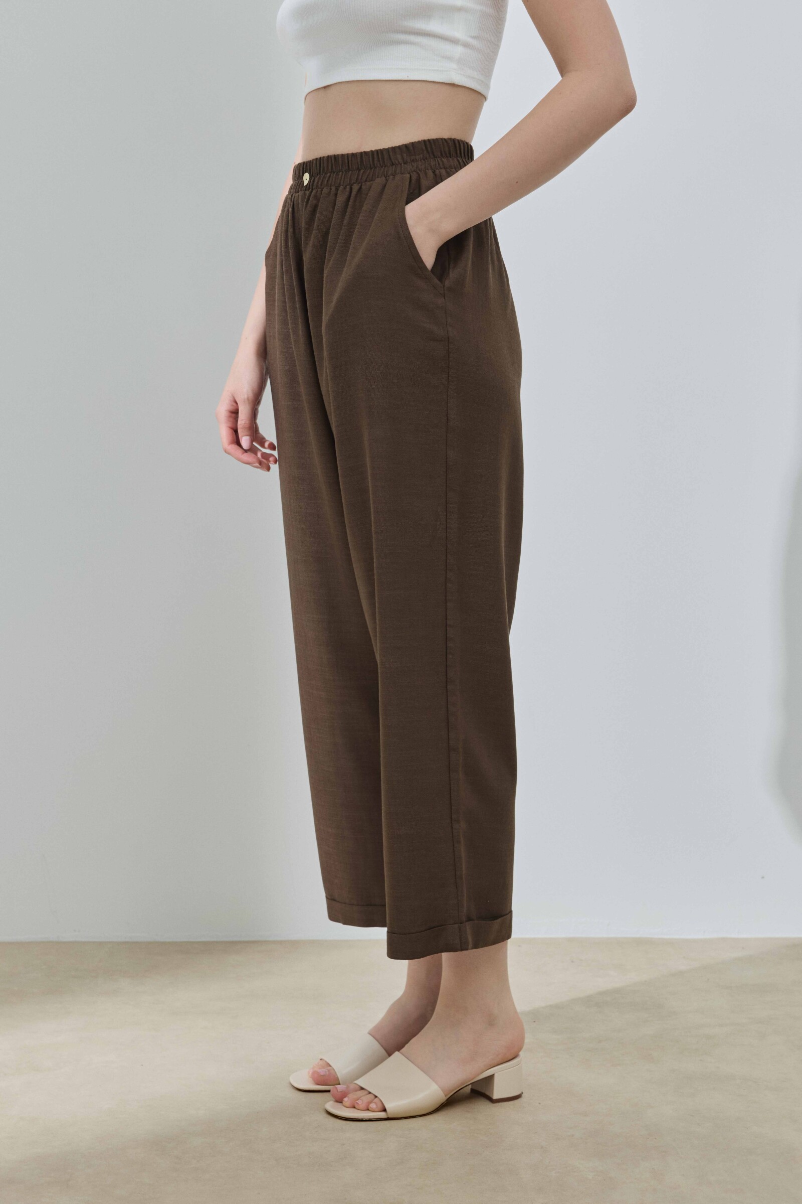 Kahverengi Keten Duble Paça Pantolon - 3