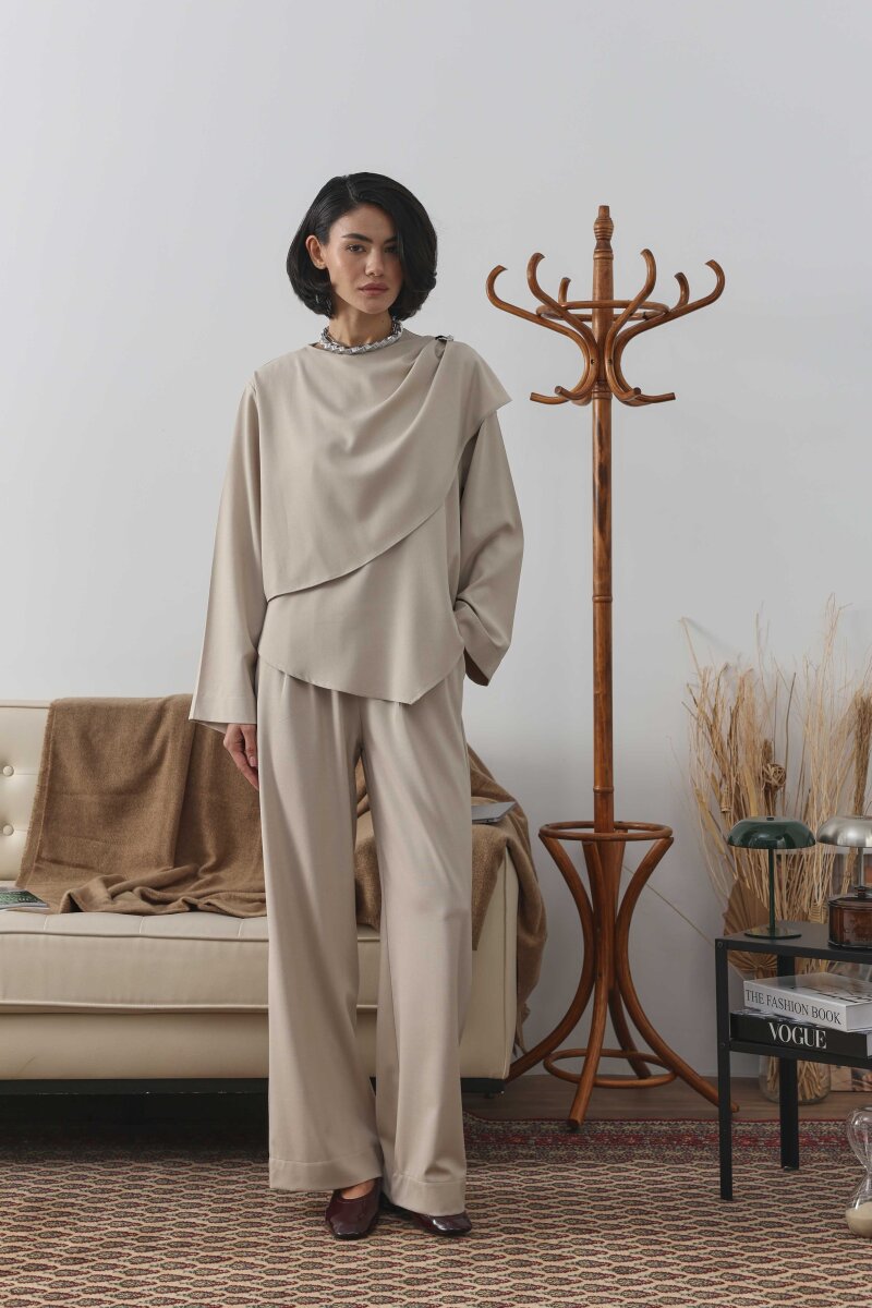 Şal Detaylı Bluz Taş - 