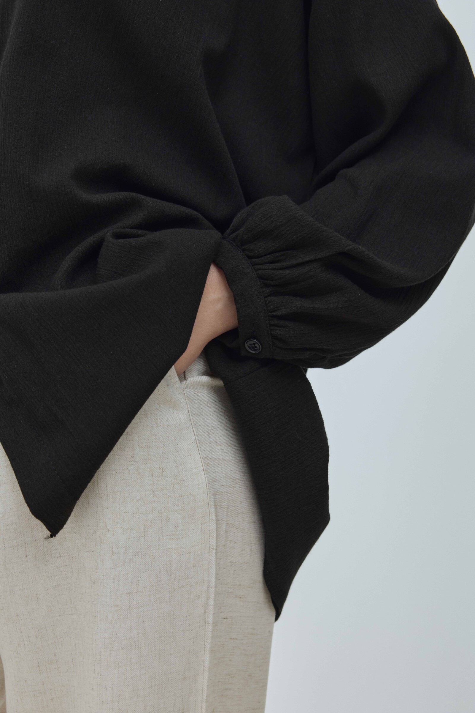 Siyah Şile Bezi Gömlek - 3