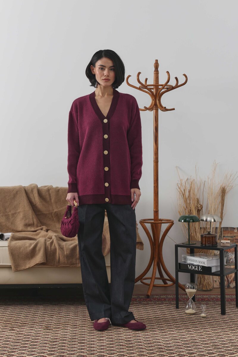 Soft Uzun Hırka Bordo - 