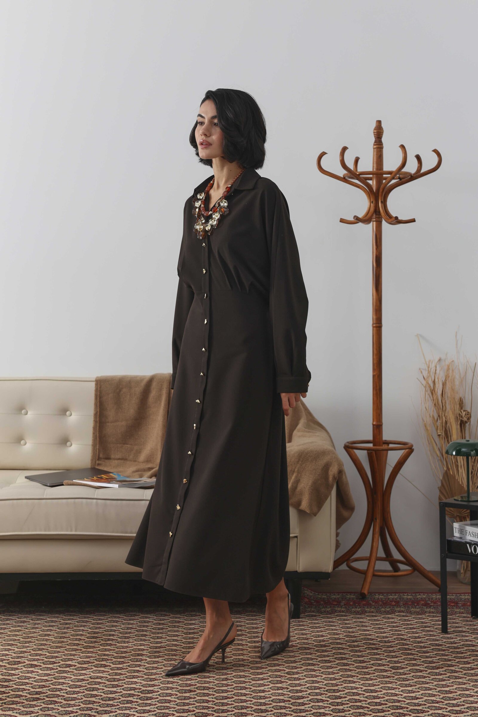 Biritli Elbise Kahverengi - 2