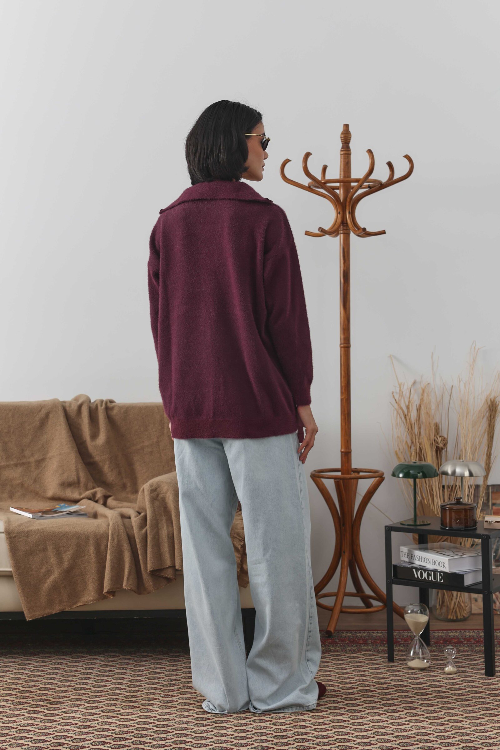 Fermuarlı Soft Kazak Bordo - 6