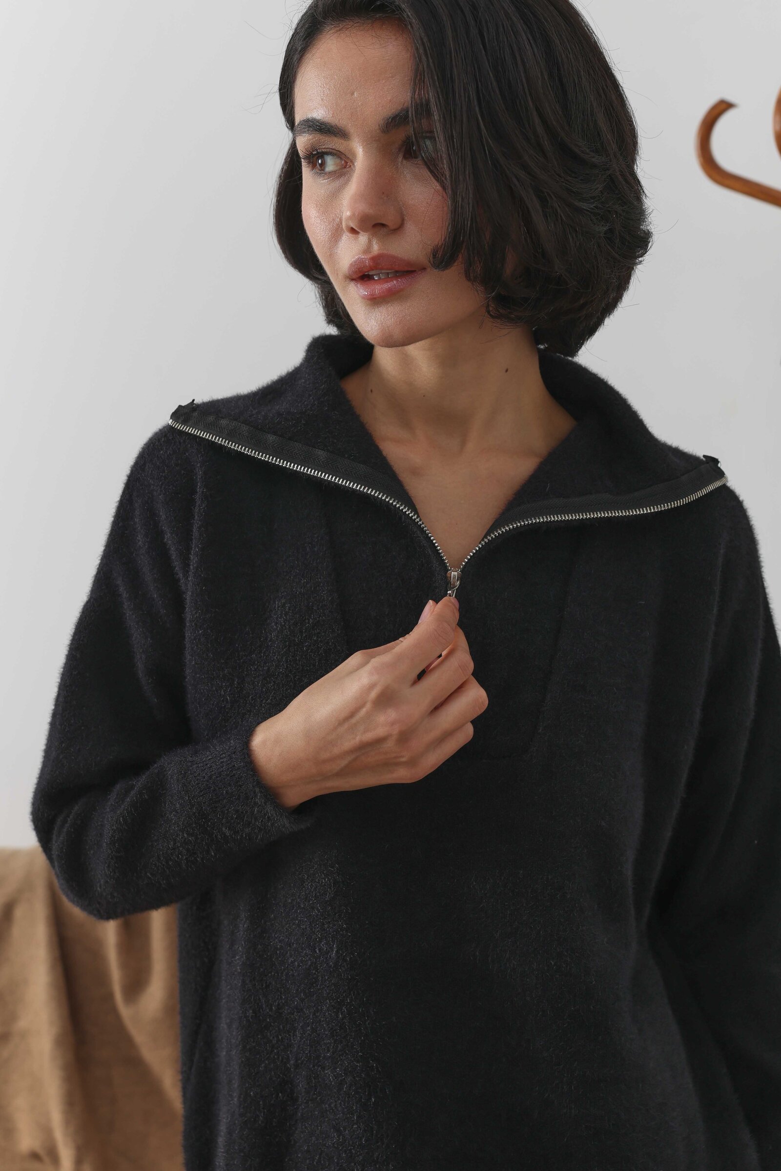 Fermuarlı Soft Kazak Siyah - 6
