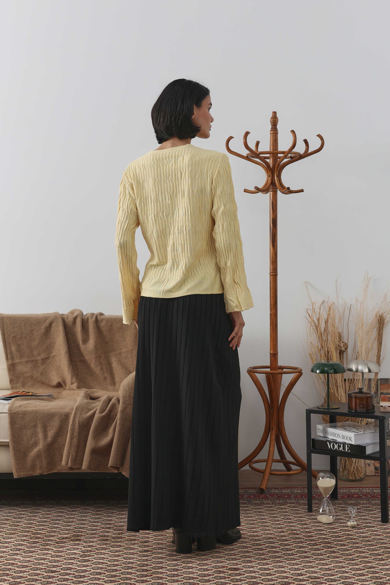 Pileli Viskon Hırka Açık Sarı - 5