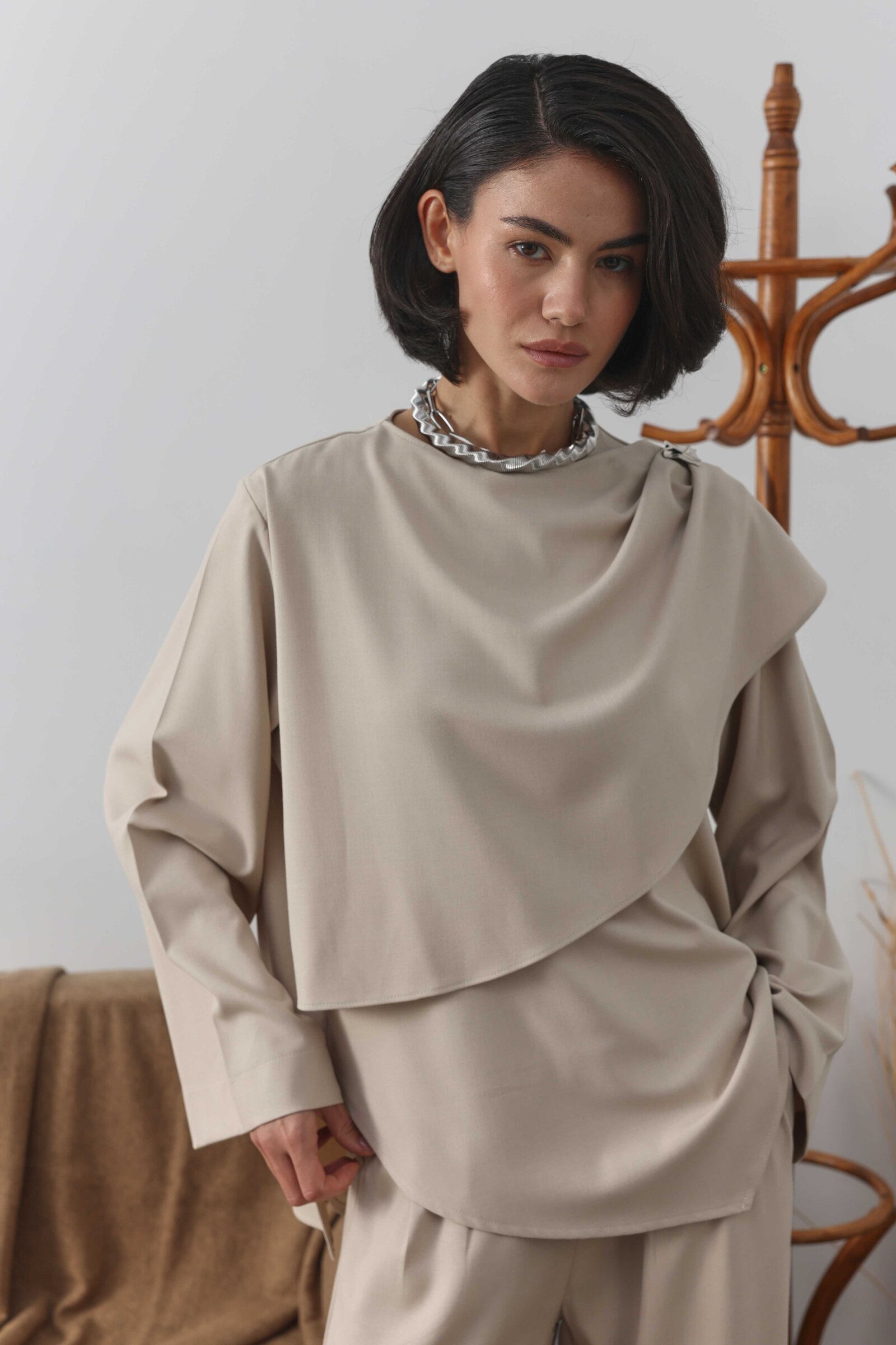 Şal Detaylı Bluz Taş - 6