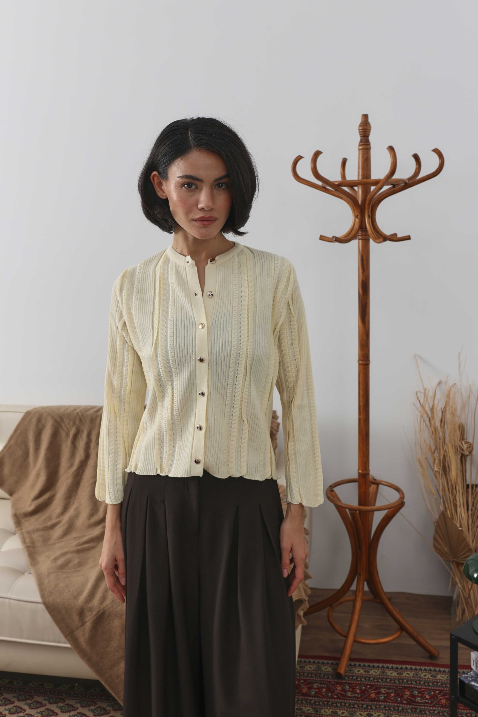Simli Kısa Hırka Ekru - 4