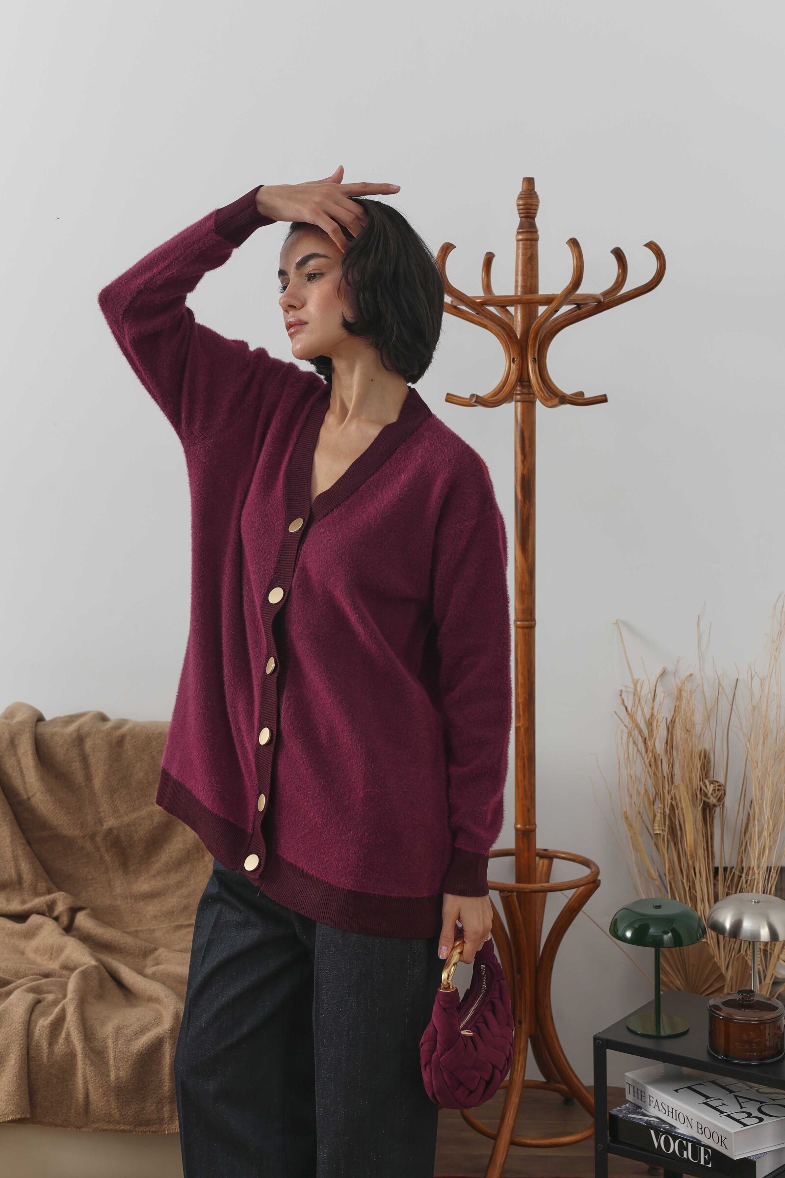 Soft Uzun Hırka Bordo - 4