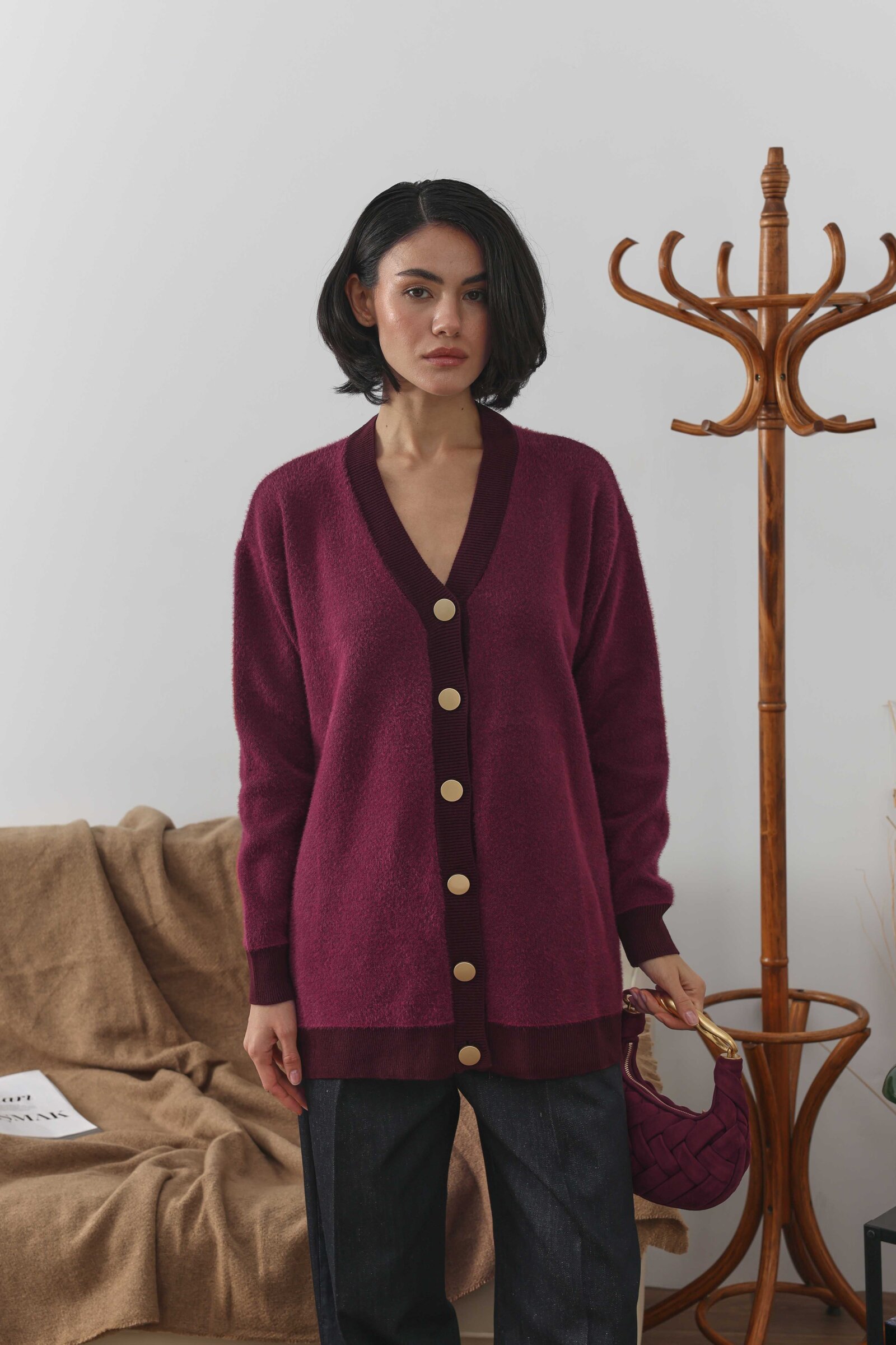 Soft Uzun Hırka Bordo - 2