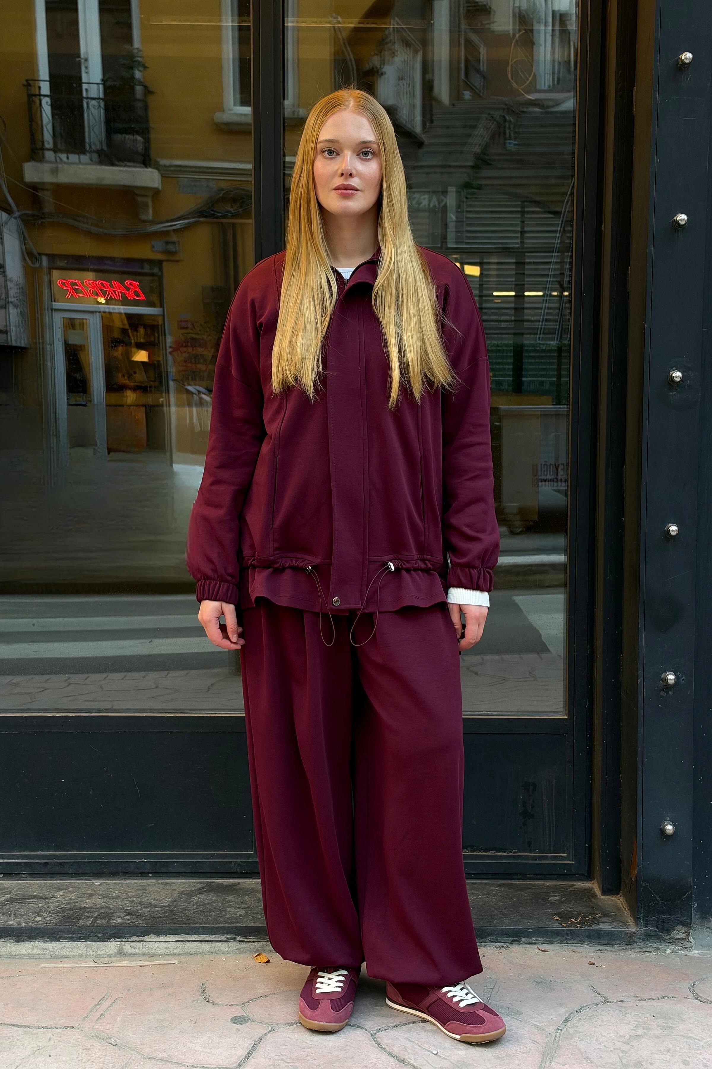 Novel Bomber Ceket-Bordo - 4
