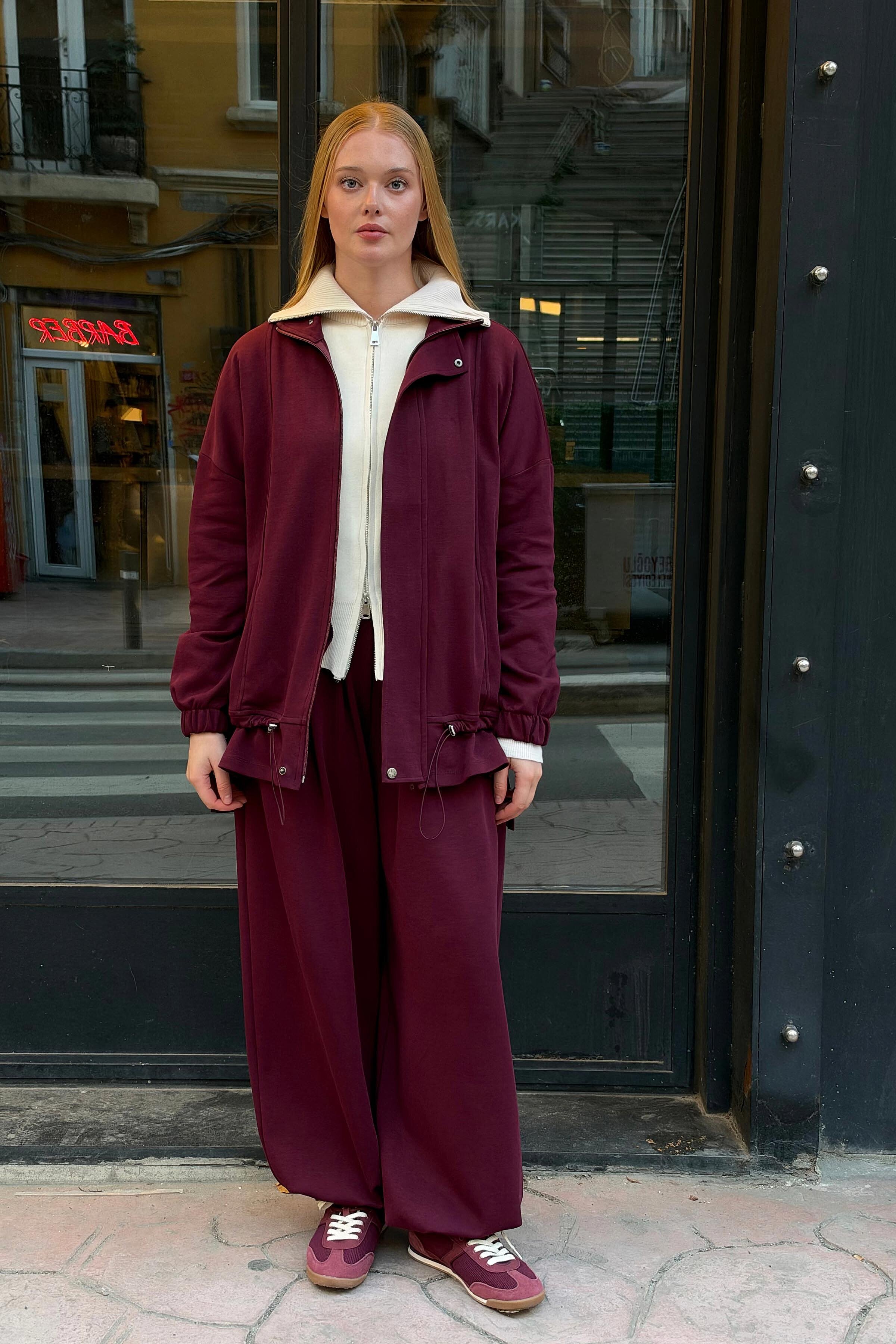 Novel Bomber Ceket-Bordo - 2