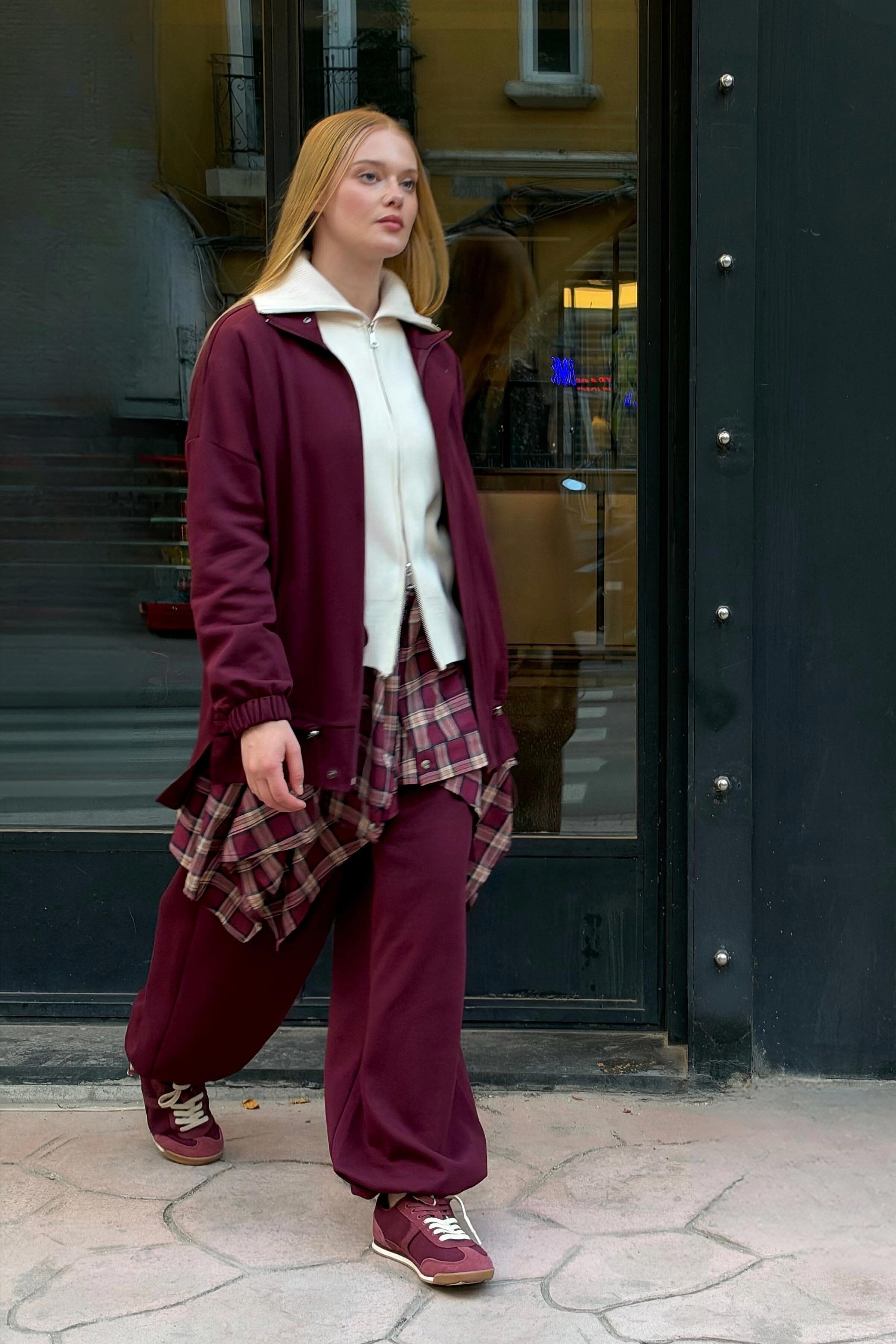 Novel Bomber Ceket-Bordo - 3