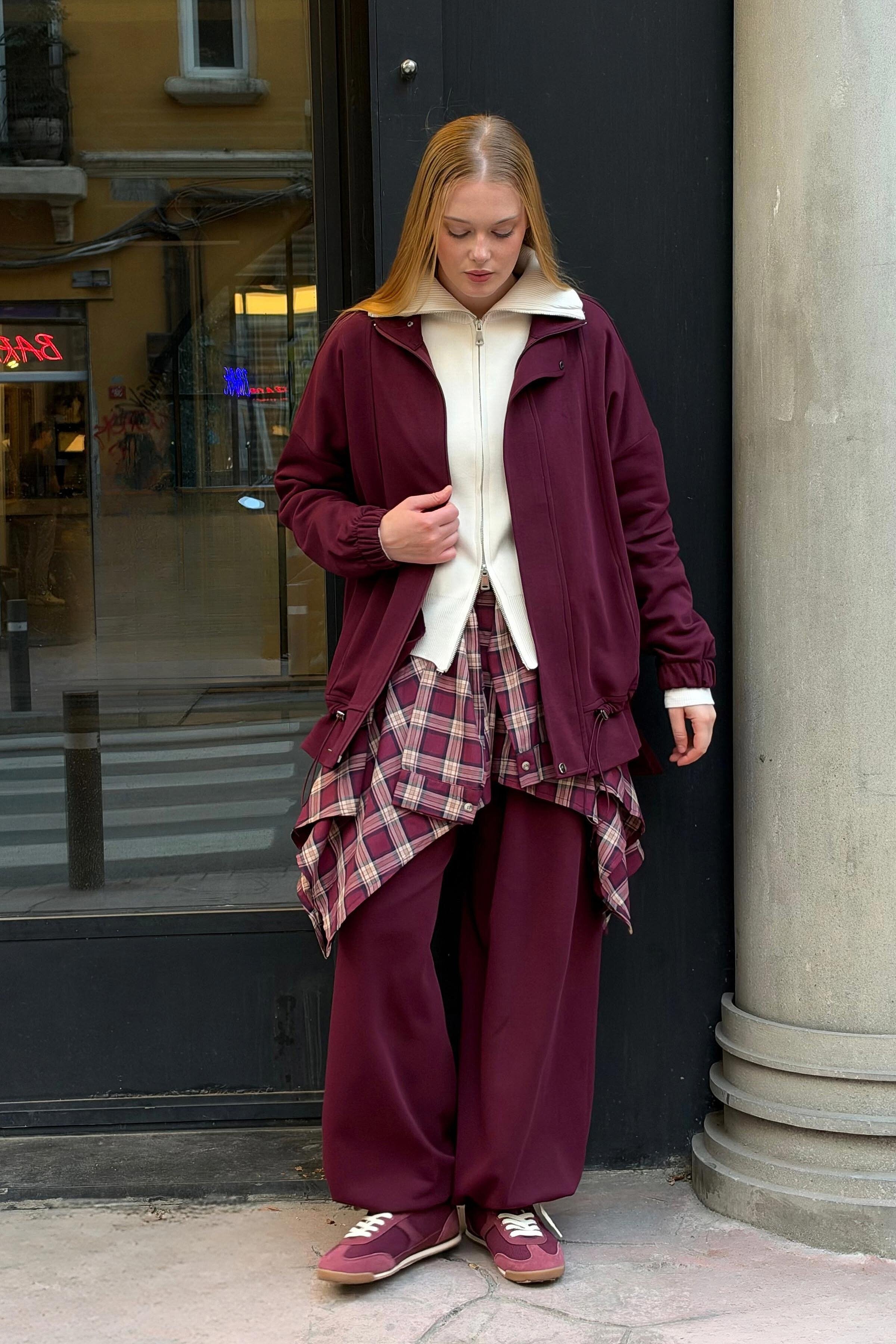 Novel Bomber Ceket-Bordo - 1