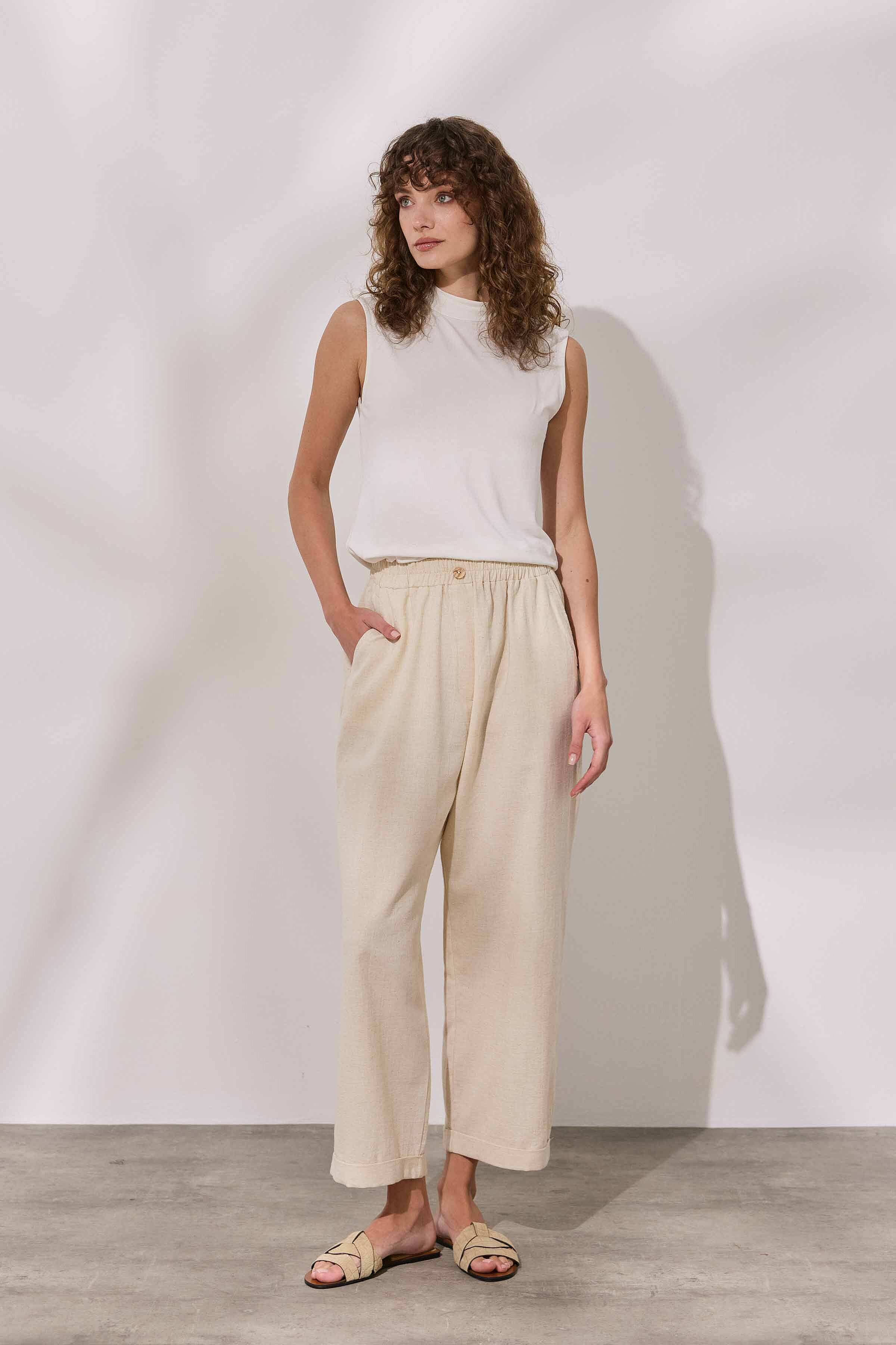 Keten Duble Paça Pantolon - 
