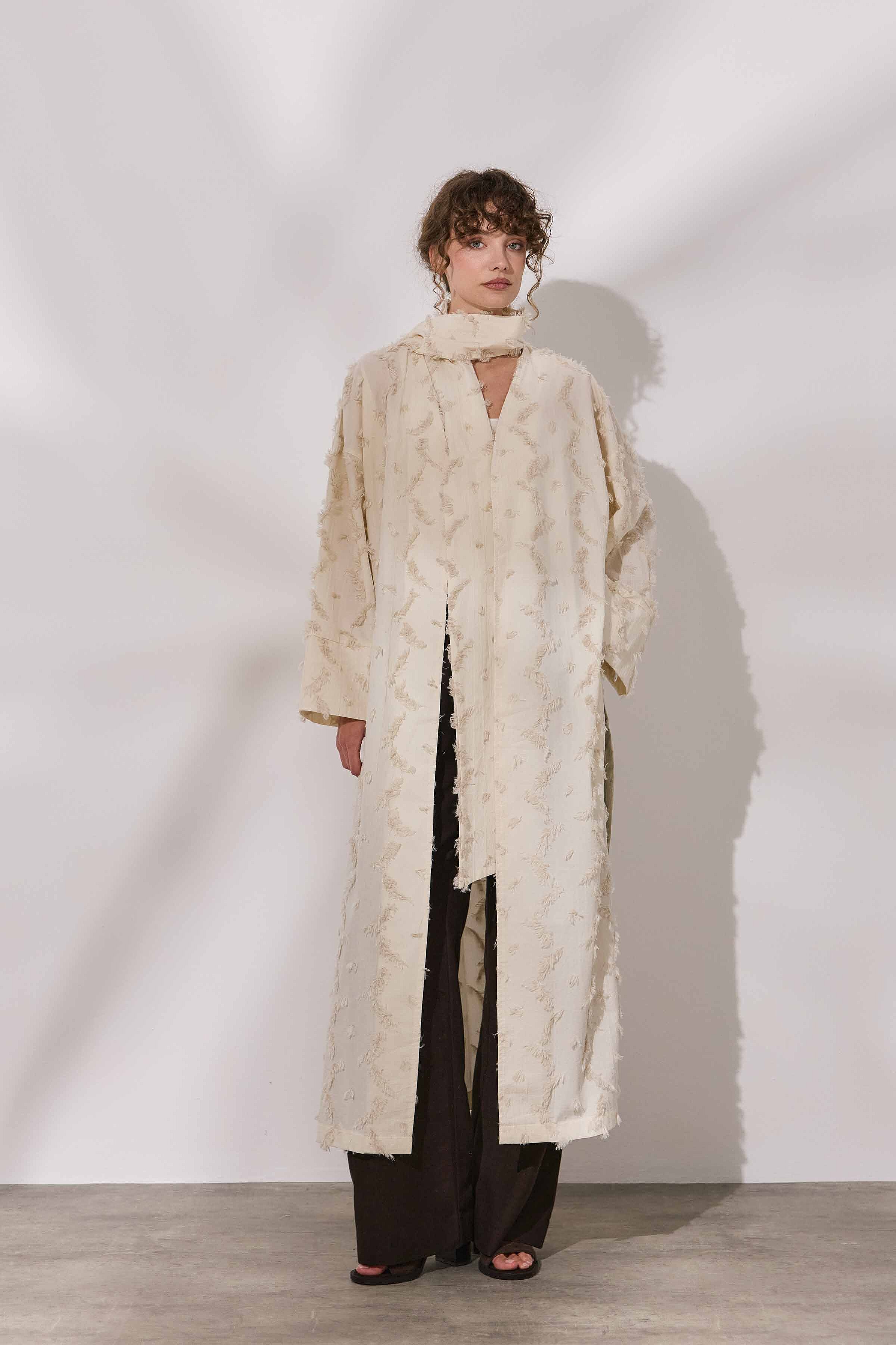 Püsküllü Fularlı Kenevir Kimono - 1