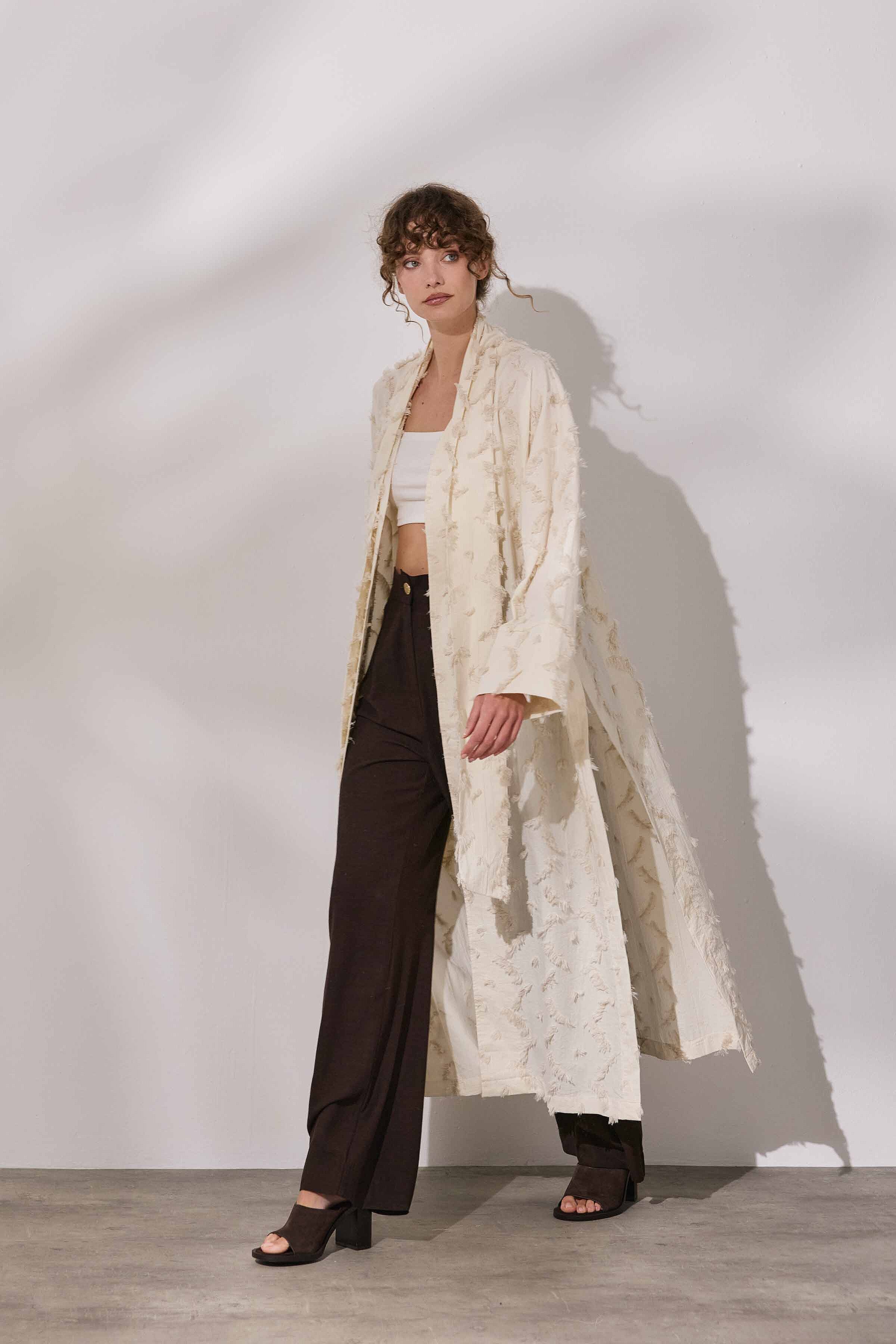 Püsküllü Fularlı Kenevir Kimono - 2