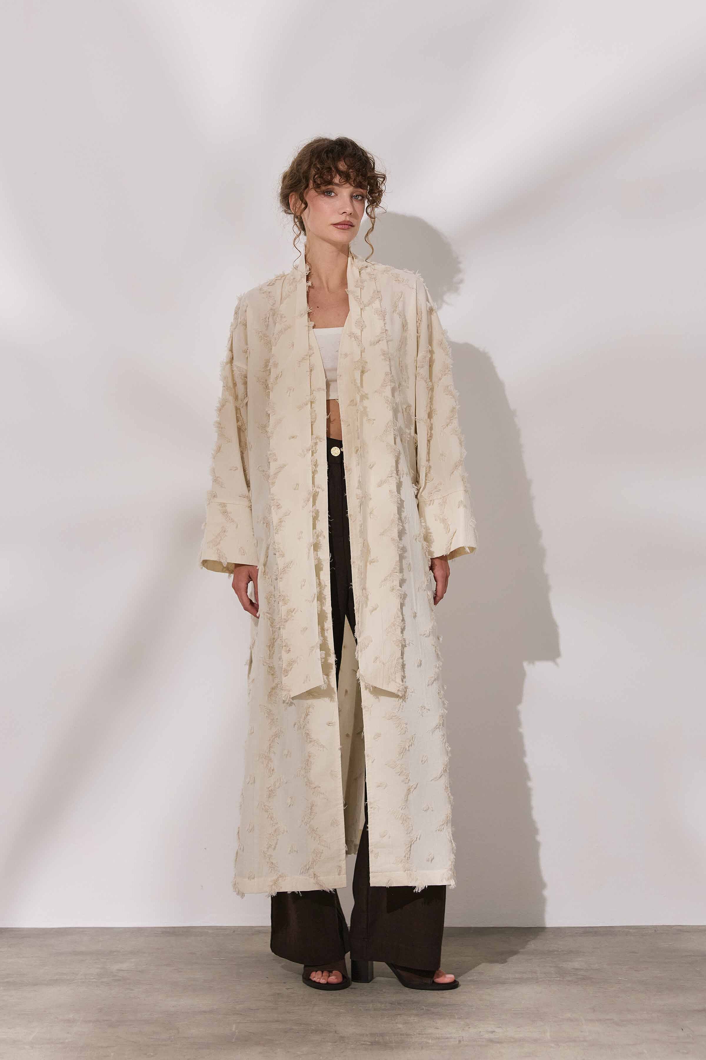 Püsküllü Fularlı Kenevir Kimono - 7