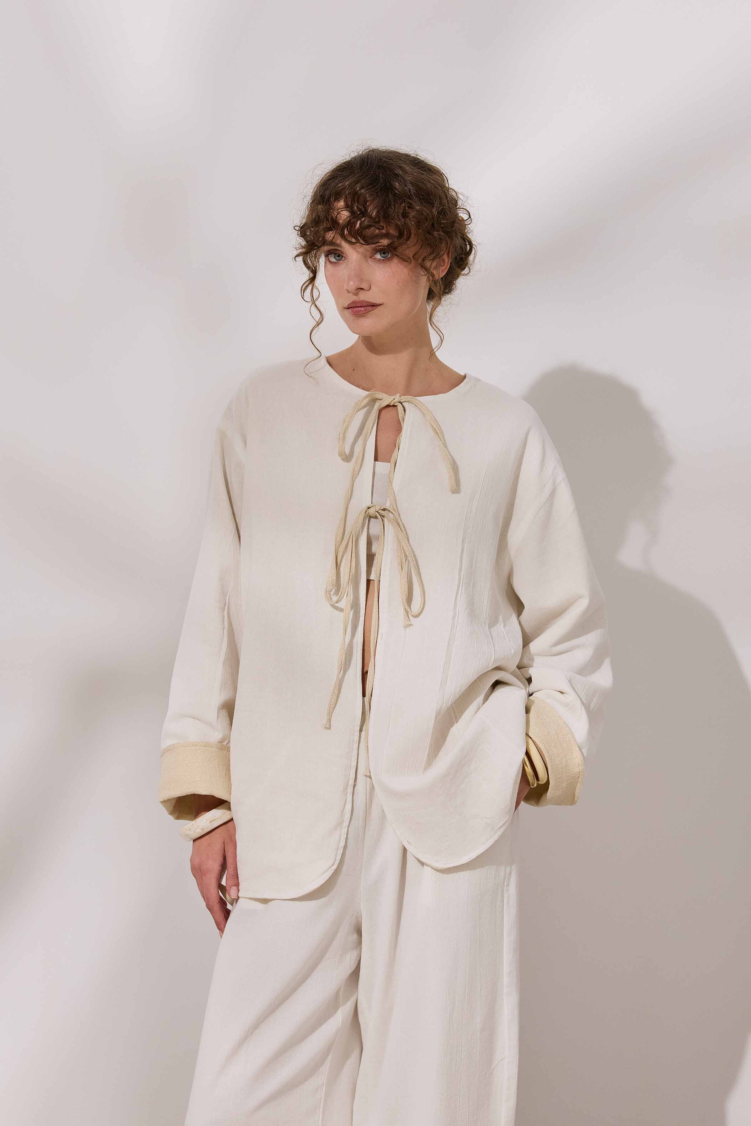 Simli Çift Taraflı Müslin Kimono - 5