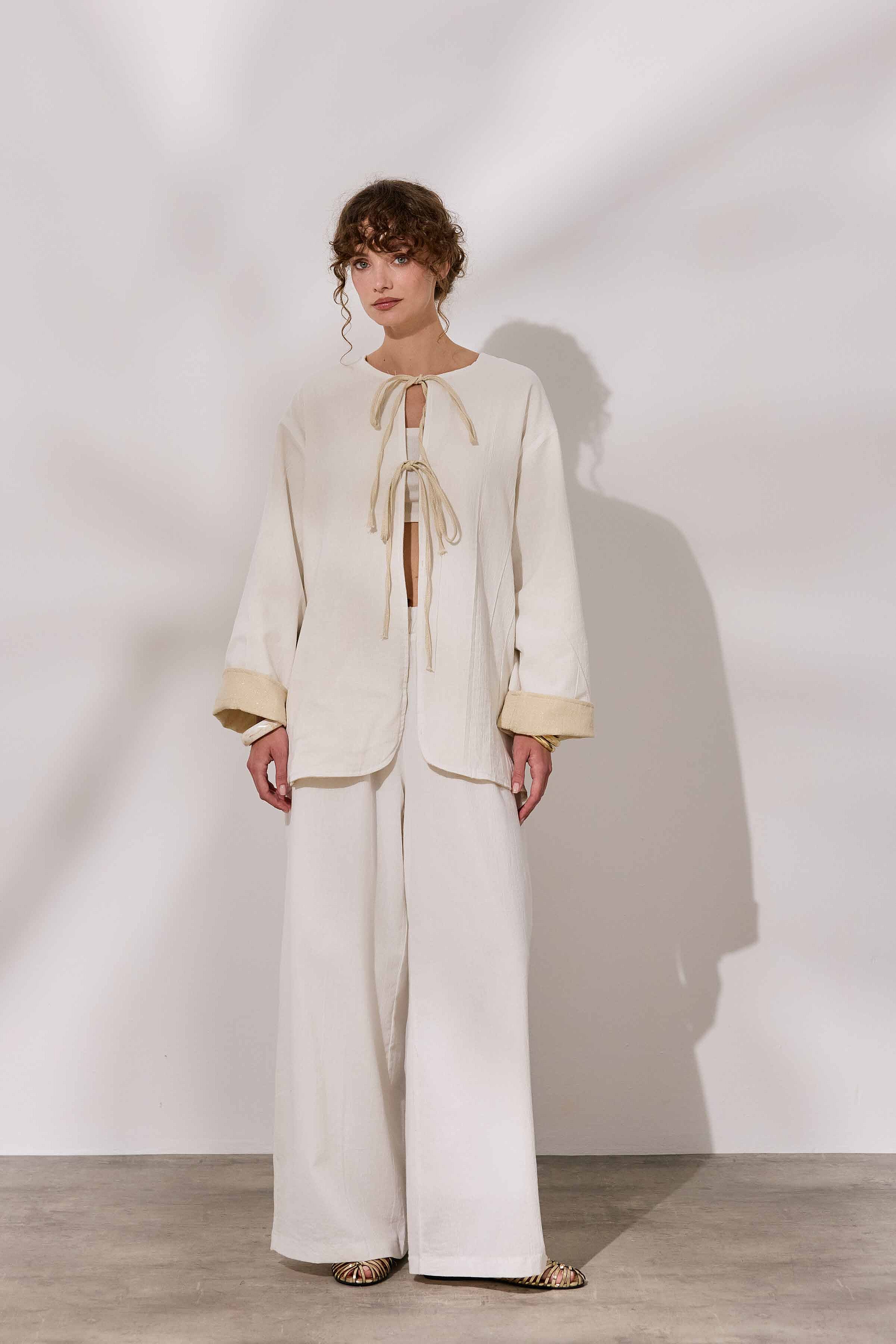 Simli Çift Taraflı Müslin Kimono - 3
