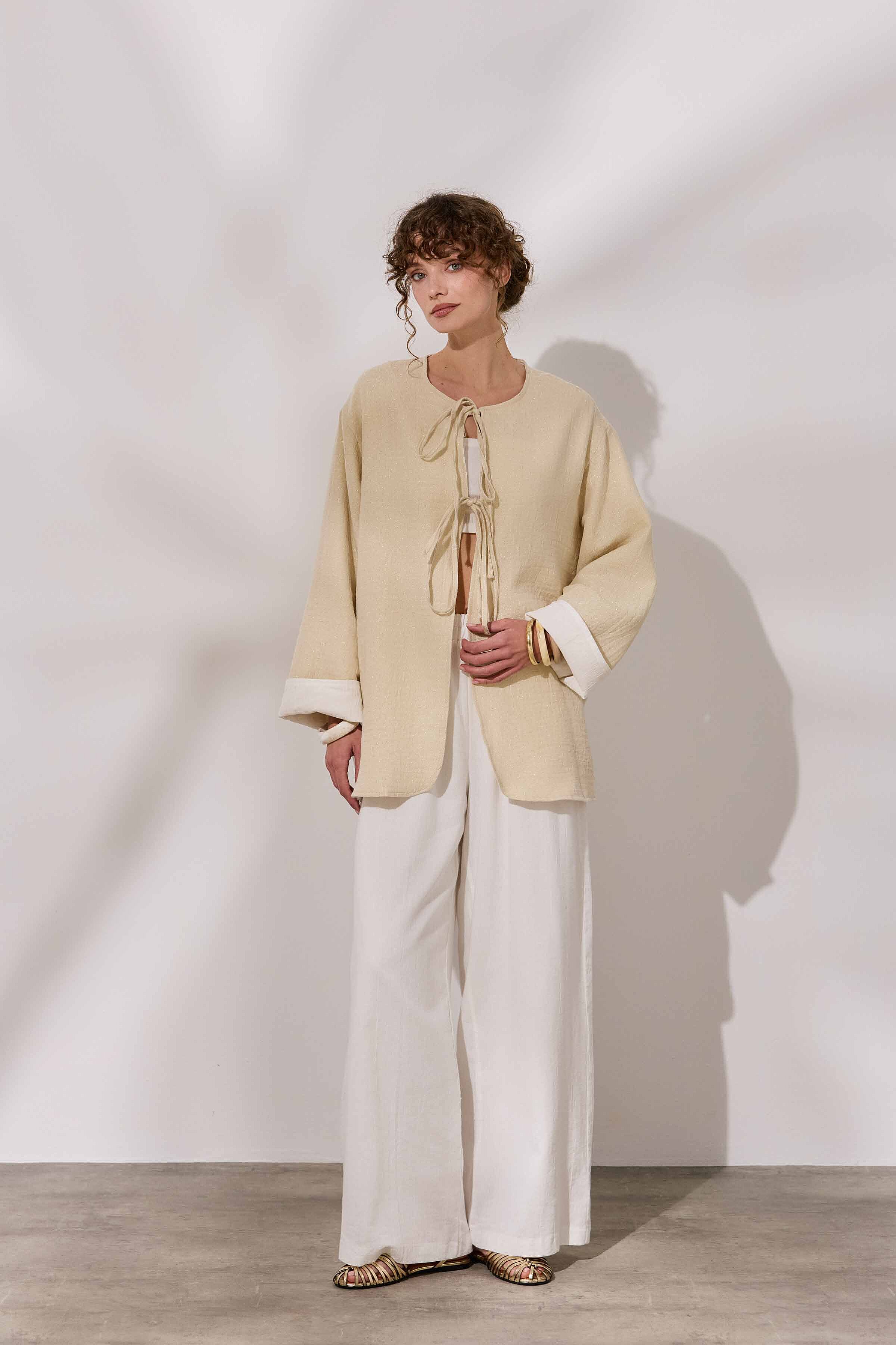 Simli Çift Taraflı Müslin Kimono - 
