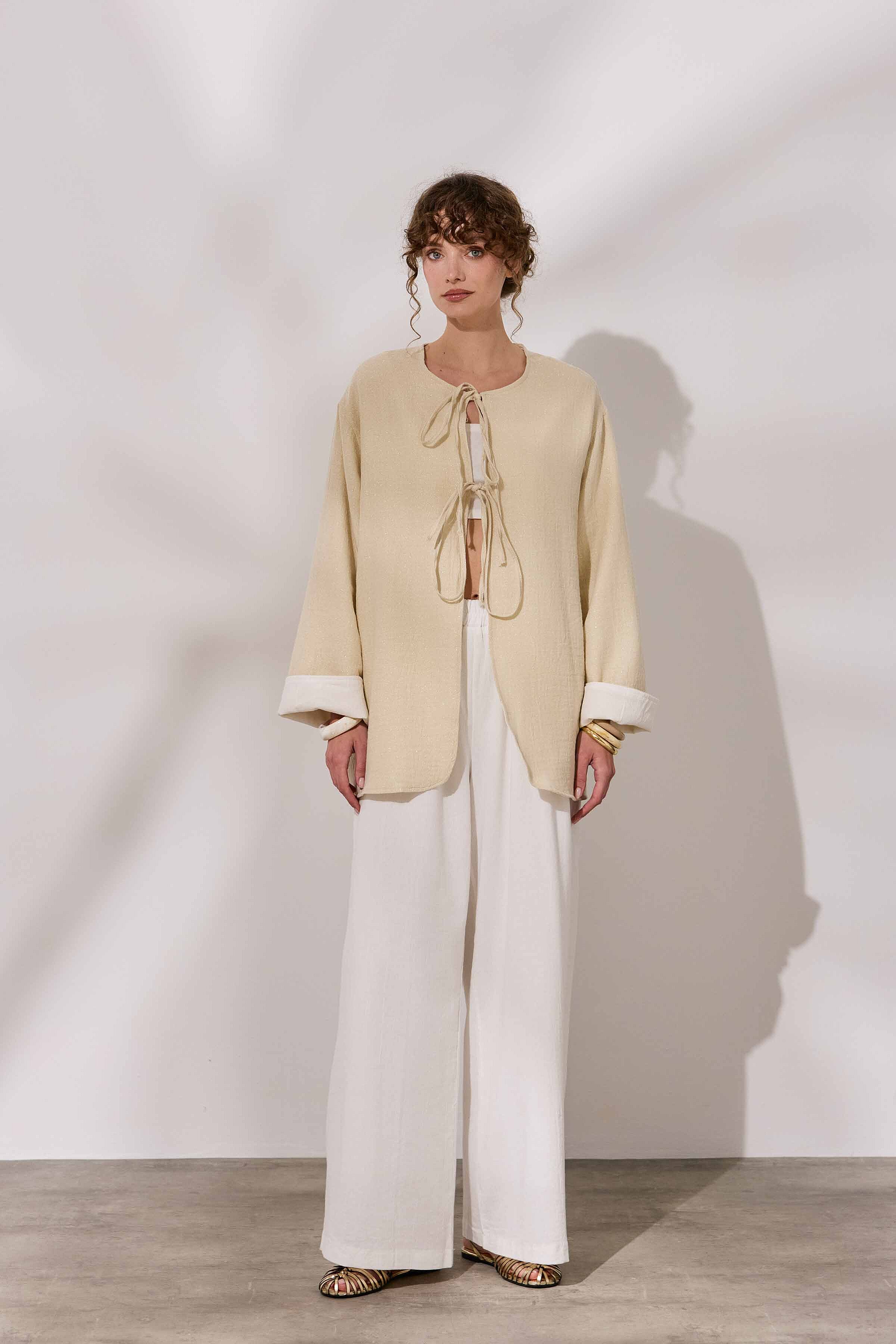 Simli Çift Taraflı Müslin Kimono - 6