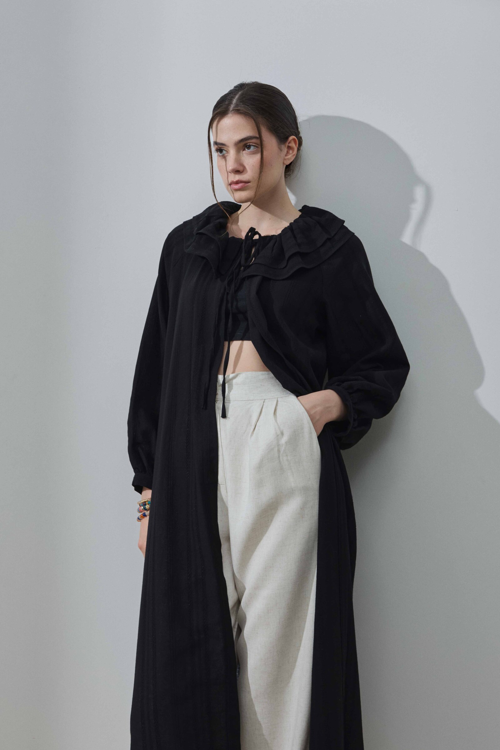 Siyah Fırfırlı Kimono - 3