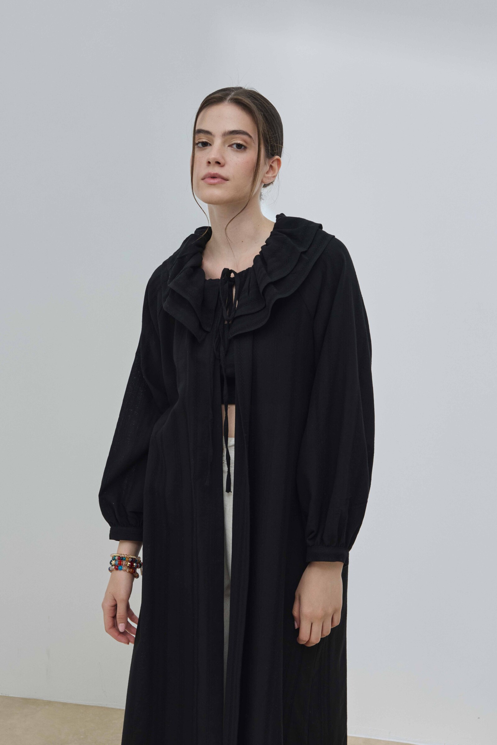 Siyah Fırfırlı Kimono - 5