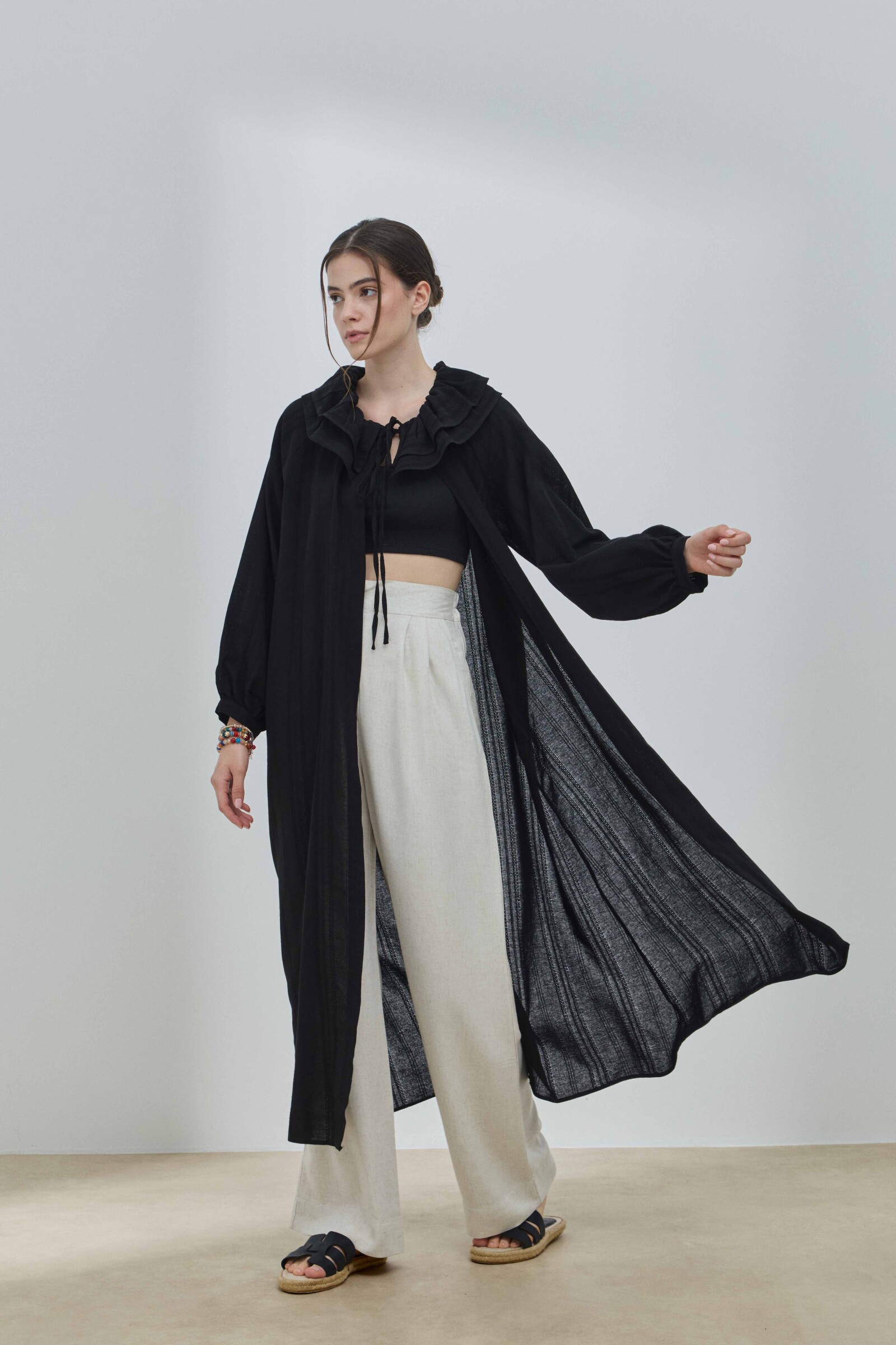 Siyah Fırfırlı Kimono - 2