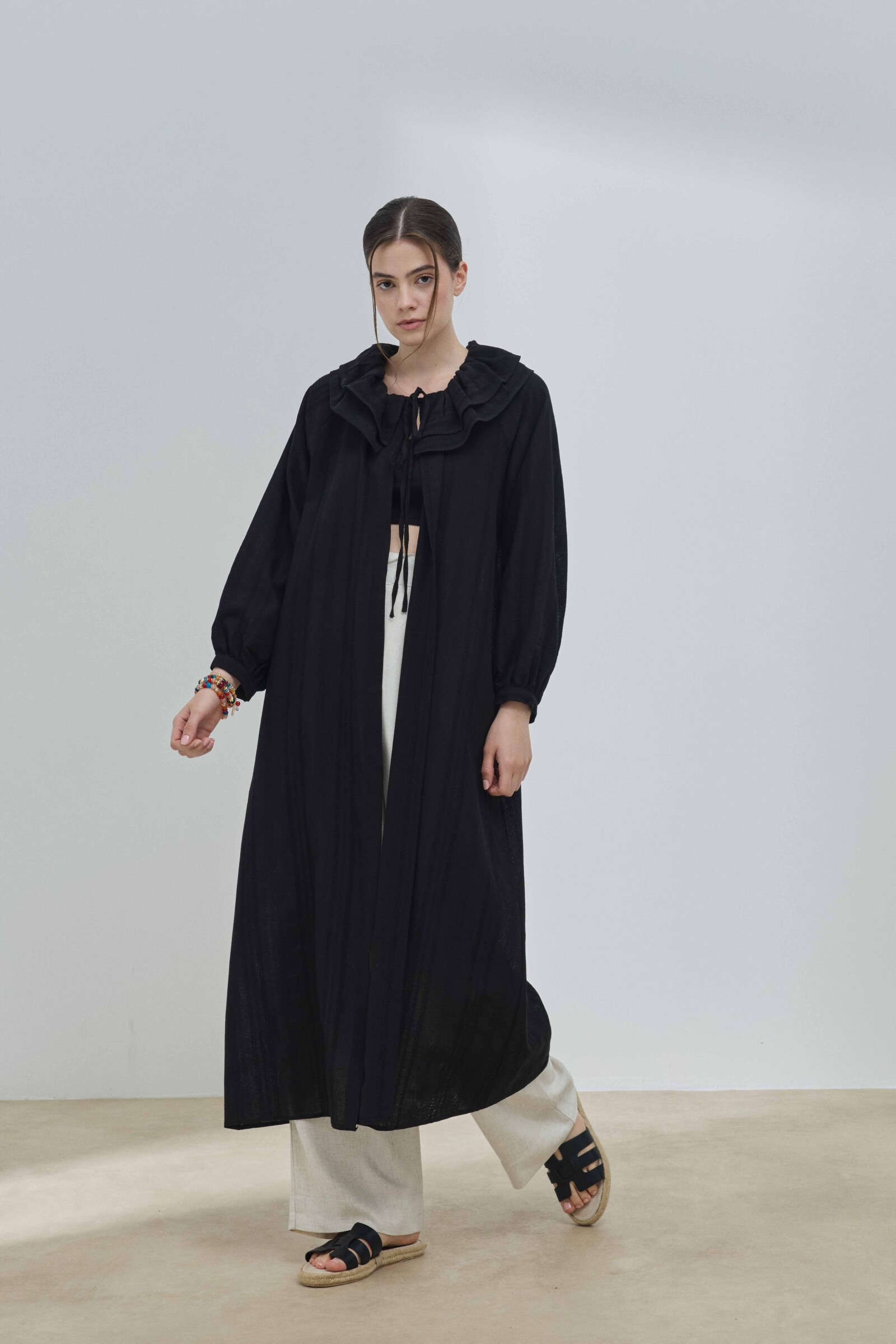 Siyah Fırfırlı Kimono - 1