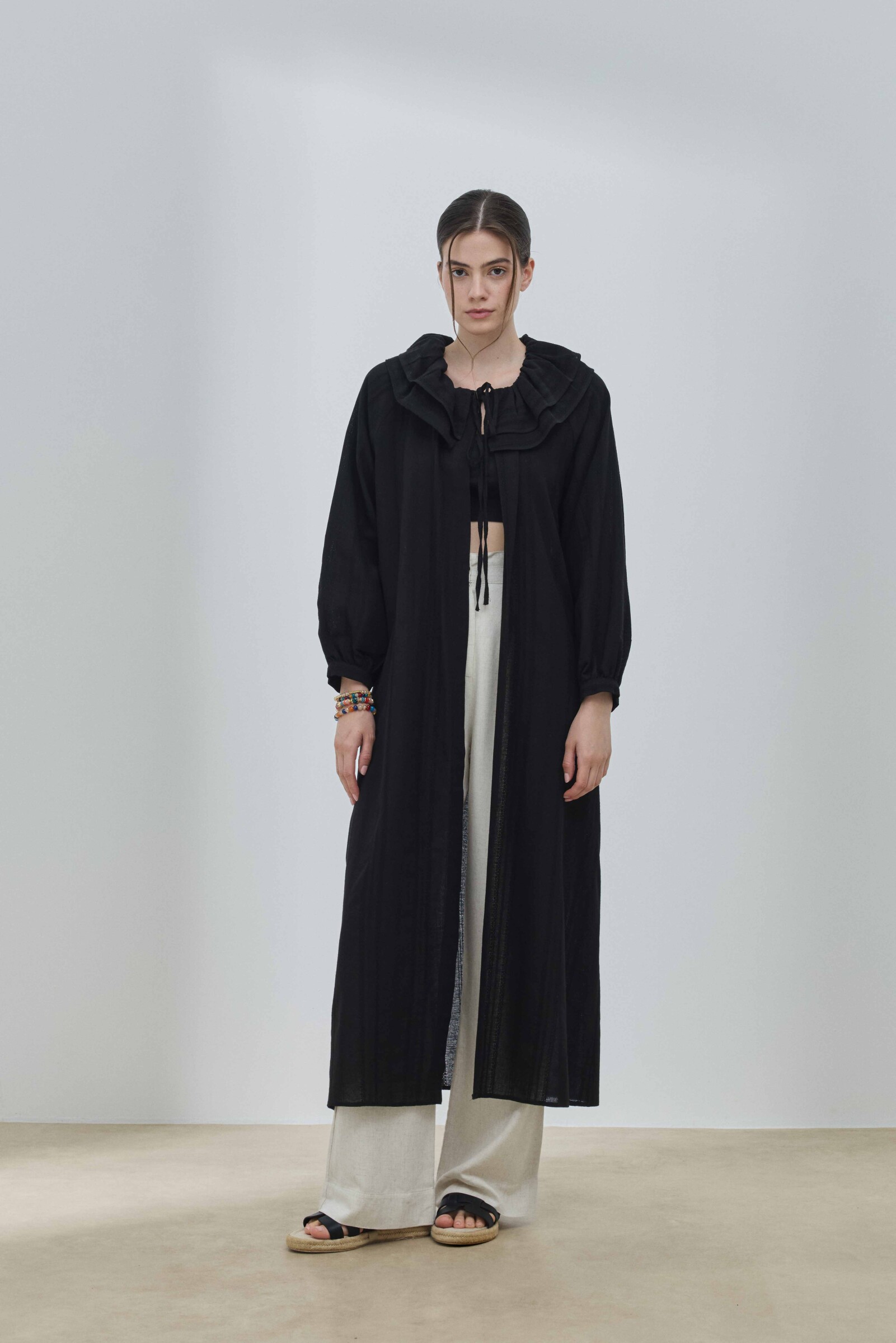 Siyah Fırfırlı Kimono - 4